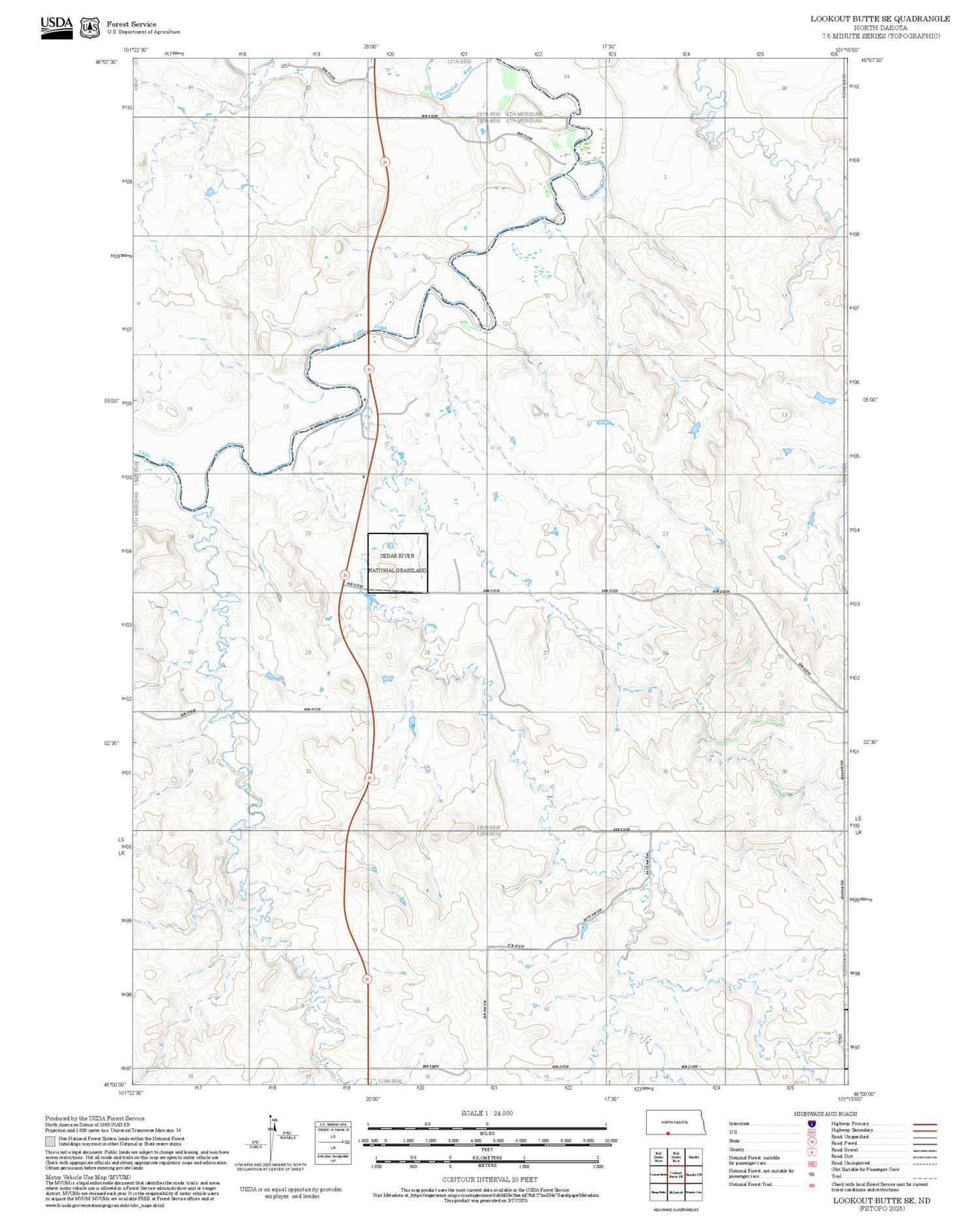 2025 Forest Service Topo Map of Lookout Butte SE North Dakota