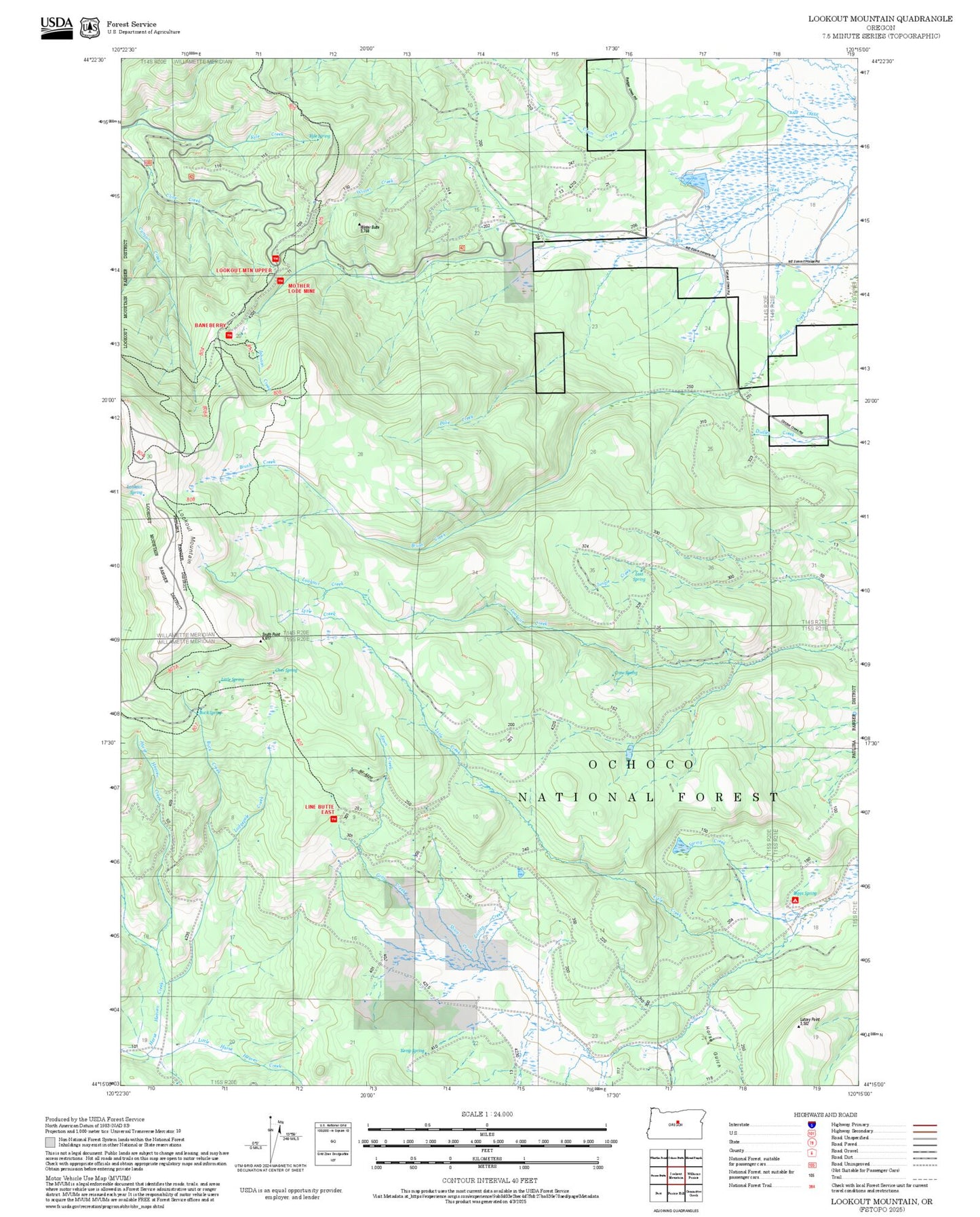 2025 Forest Service Topo Map of Lookout Mountain Oregon