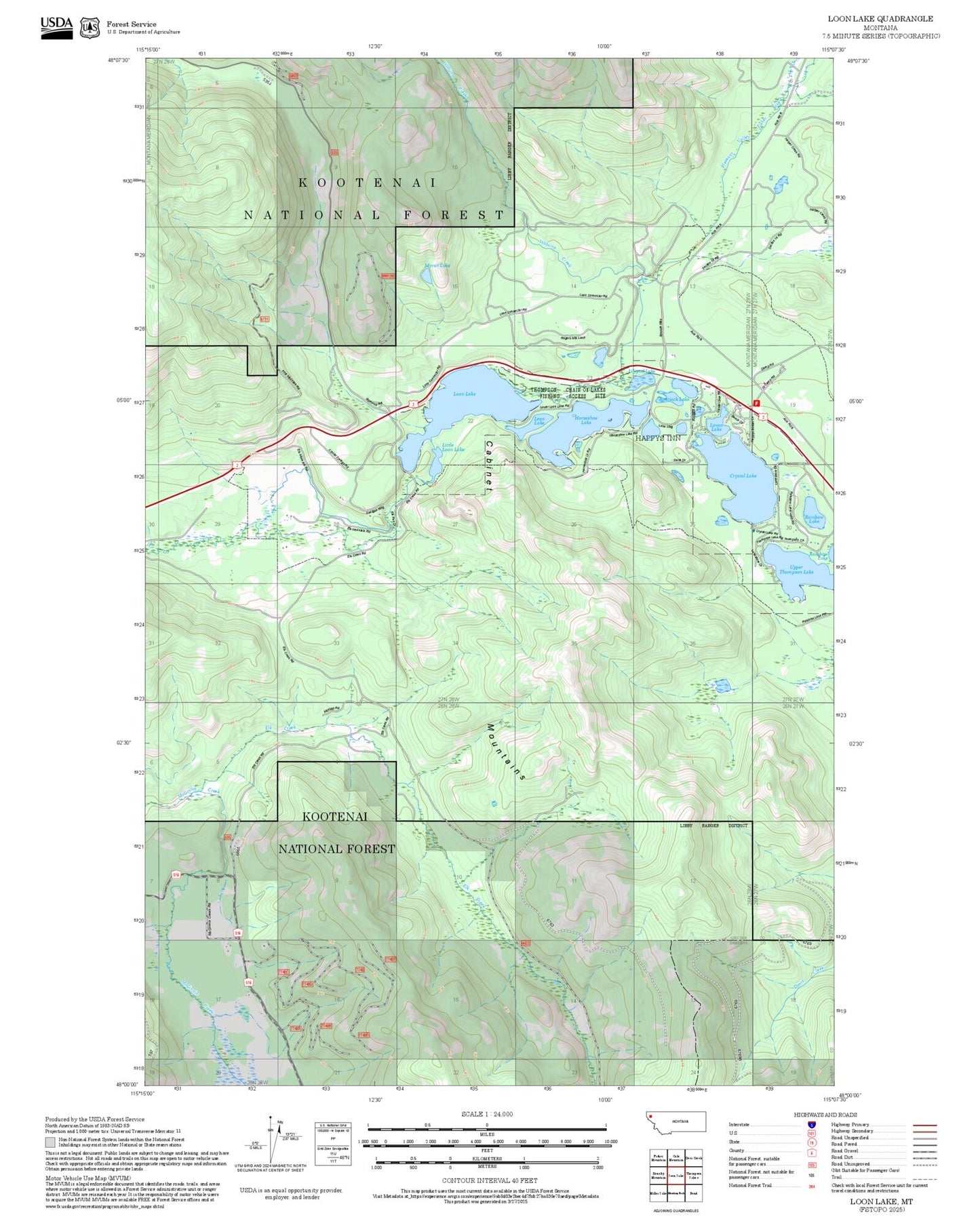 2025 Forest Service Topo Map of Loon Lake Montana