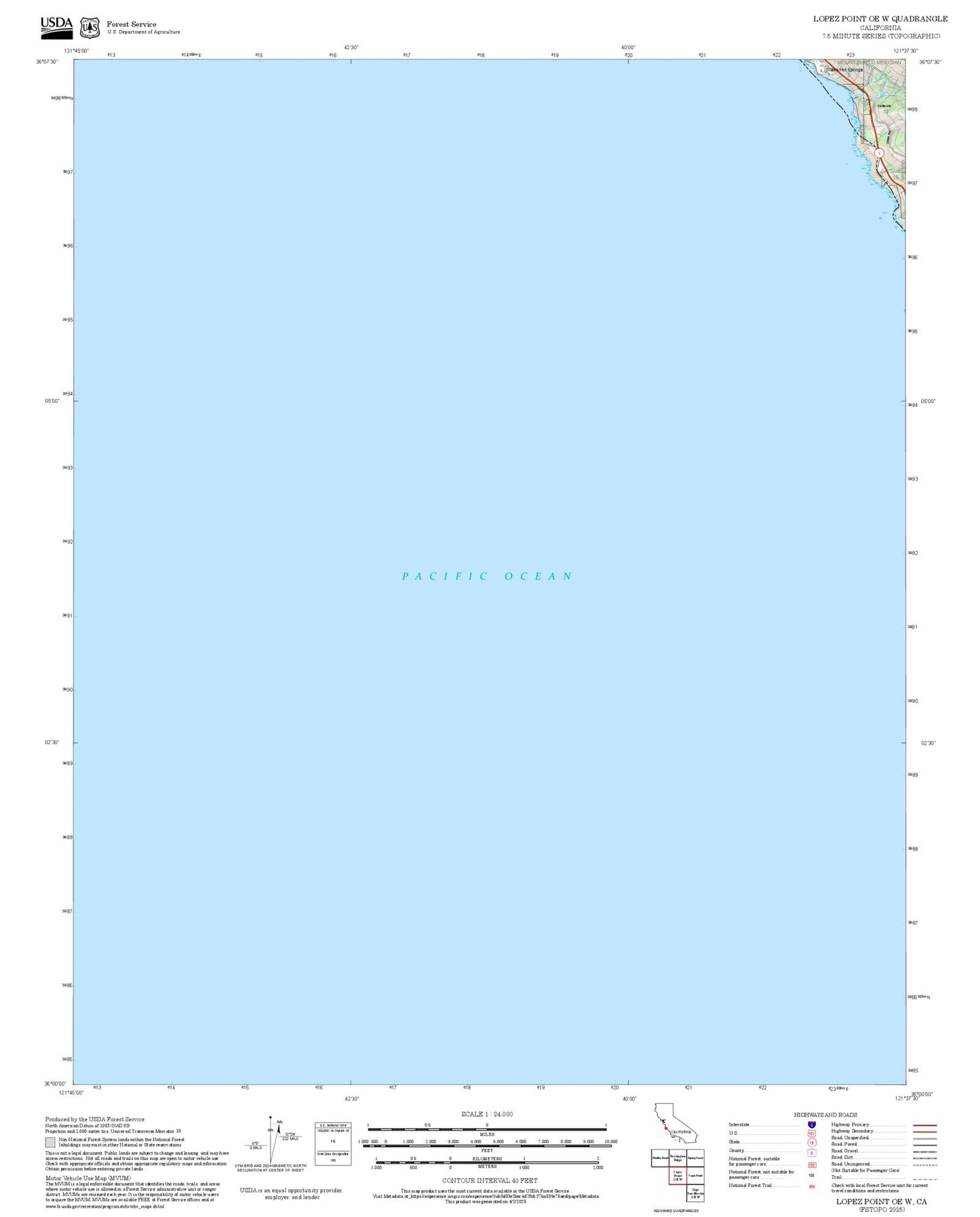 2025 Forest Service Topo Map of Lopez Point OE W California