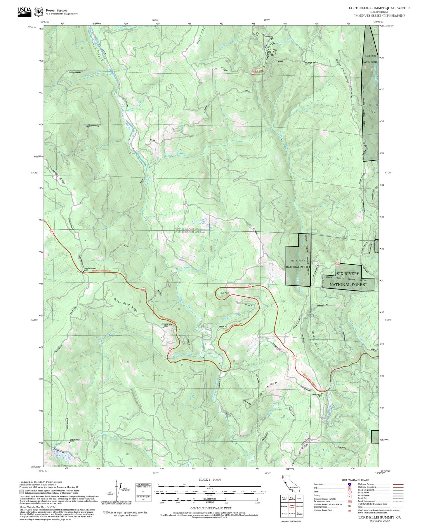 2025 Forest Service Topo Map of Lord-Ellis Summit California
