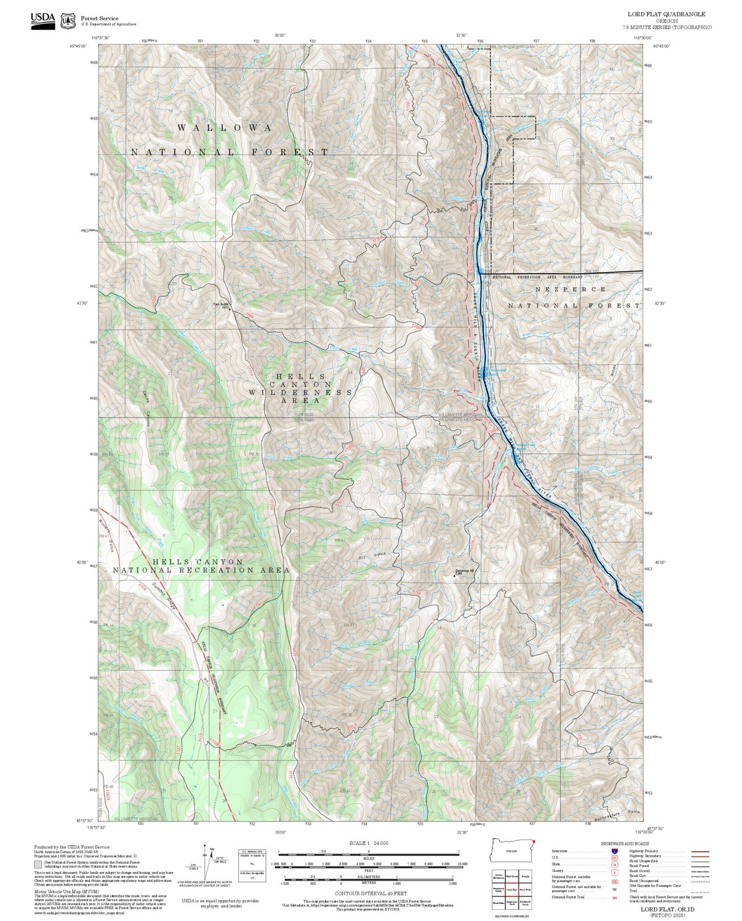 2025 Forest Service Topo Map of Lord Flat Oregon