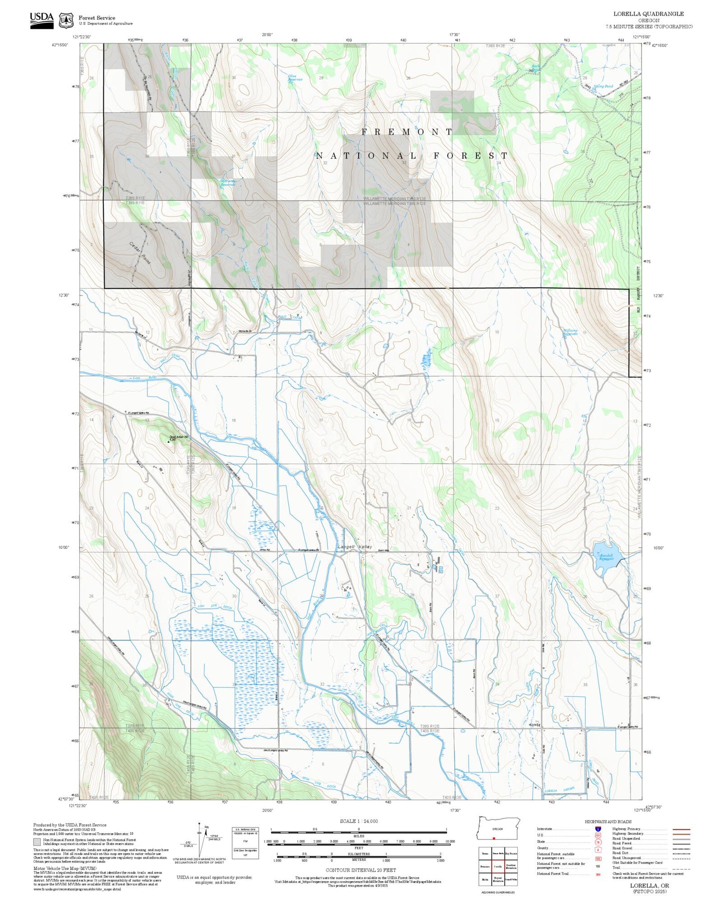 2025 Forest Service Topo Map of Lorella Oregon