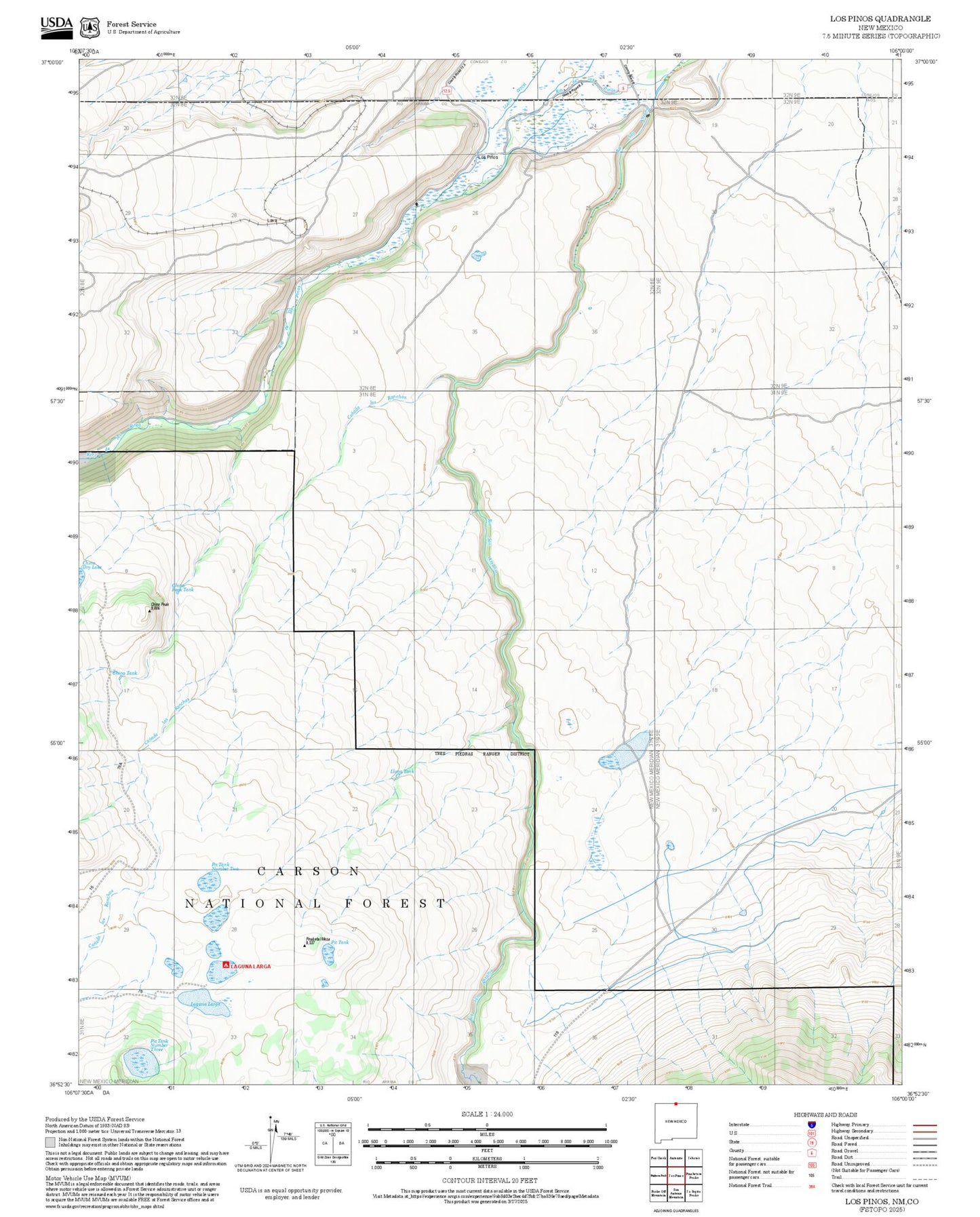2025 Forest Service Topo Map of Los Pinos New Mexico
