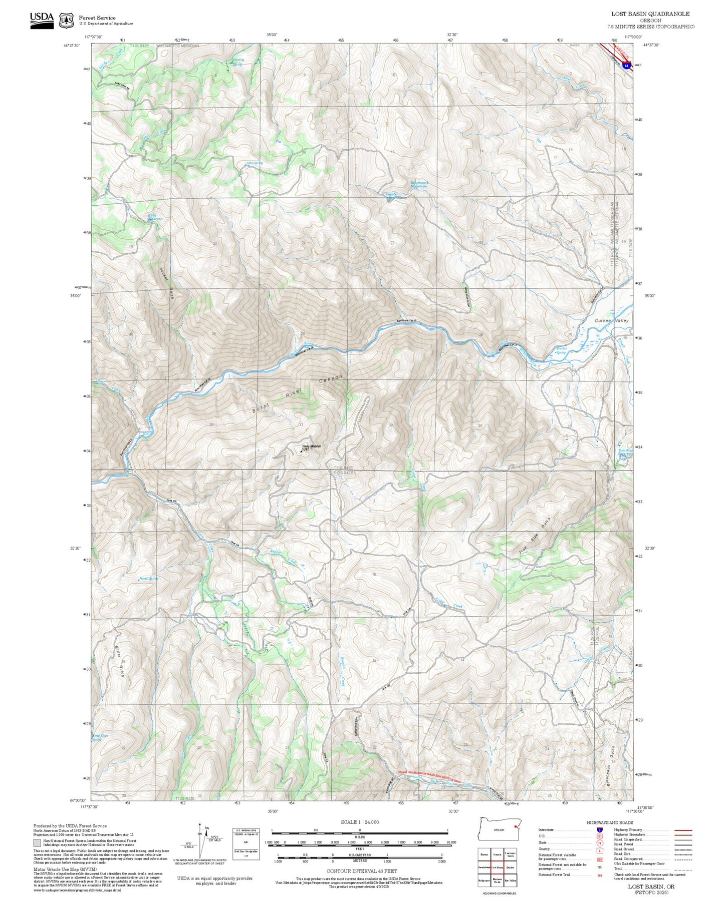 2025 Forest Service Topo Map of Lost Basin Oregon