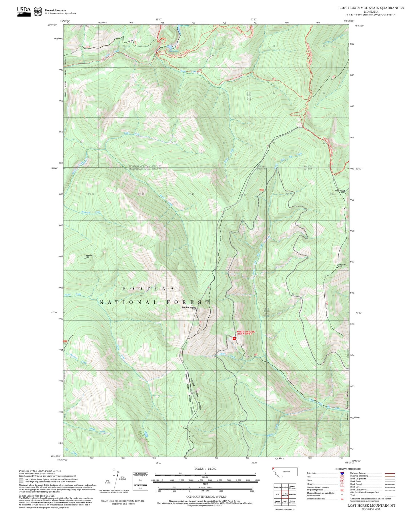 2025 Forest Service Topo Map of Lost Horse Mountain Montana