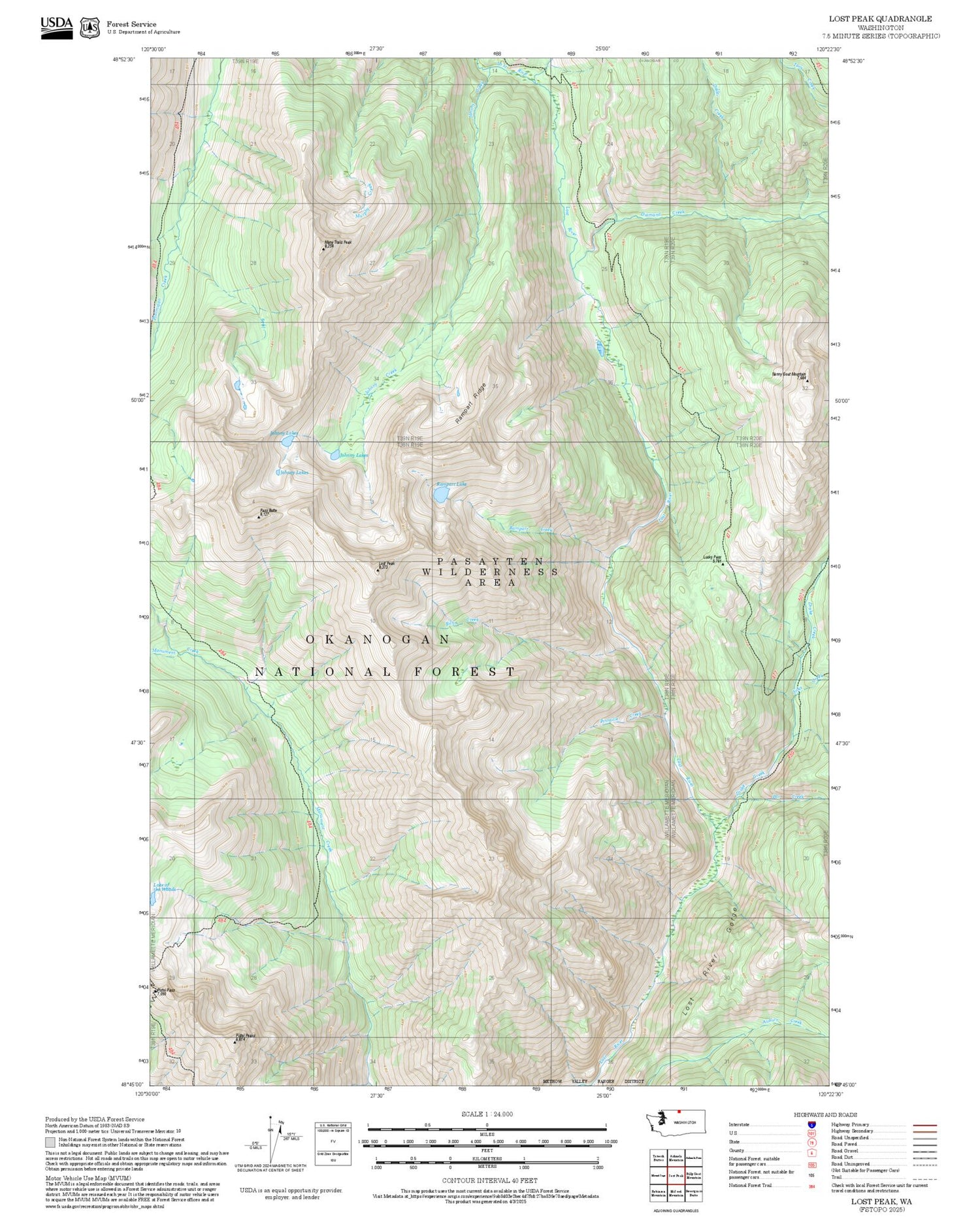 2025 Forest Service Topo Map of Lost Peak Washington