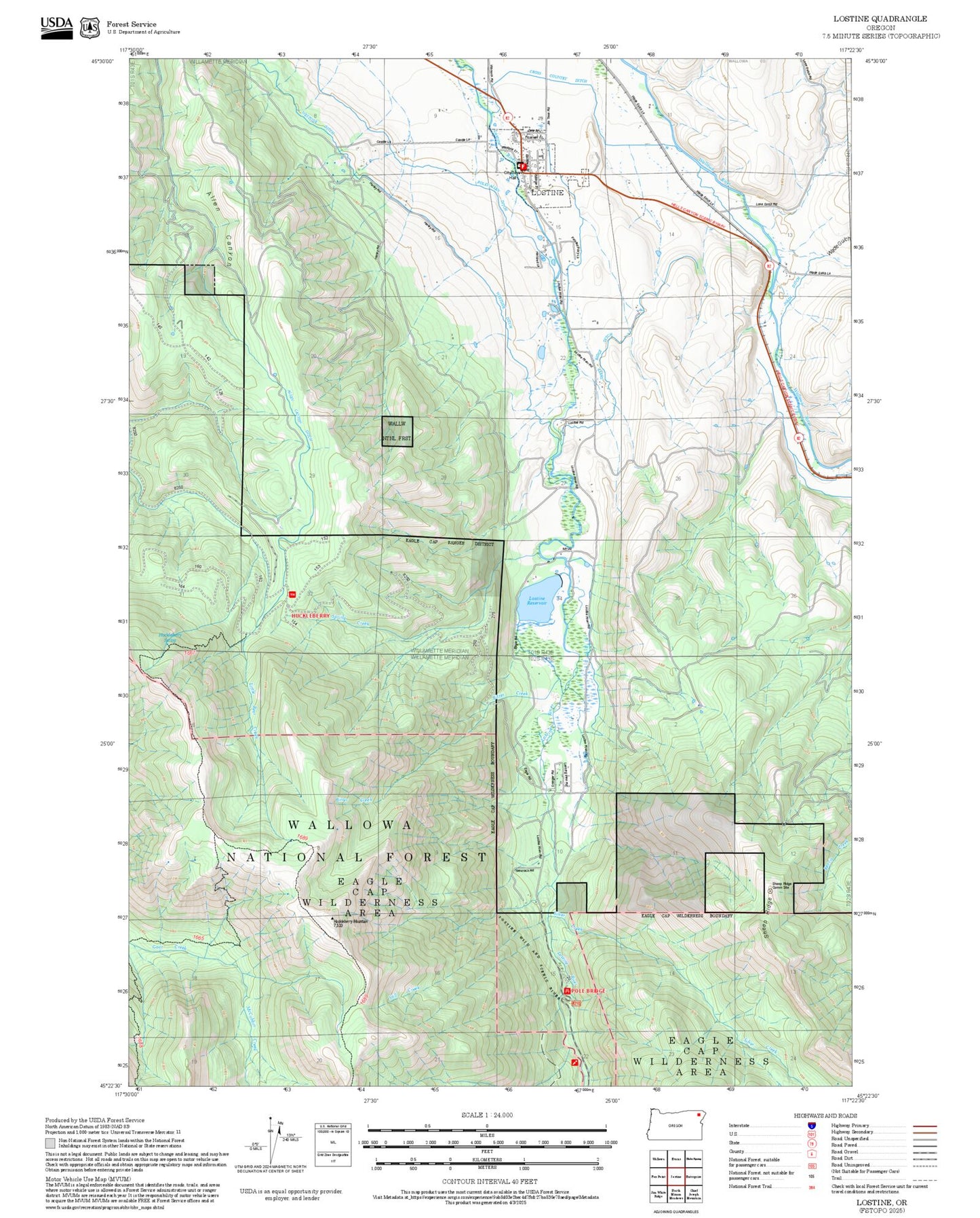 2025 Forest Service Topo Map of Lostine Oregon