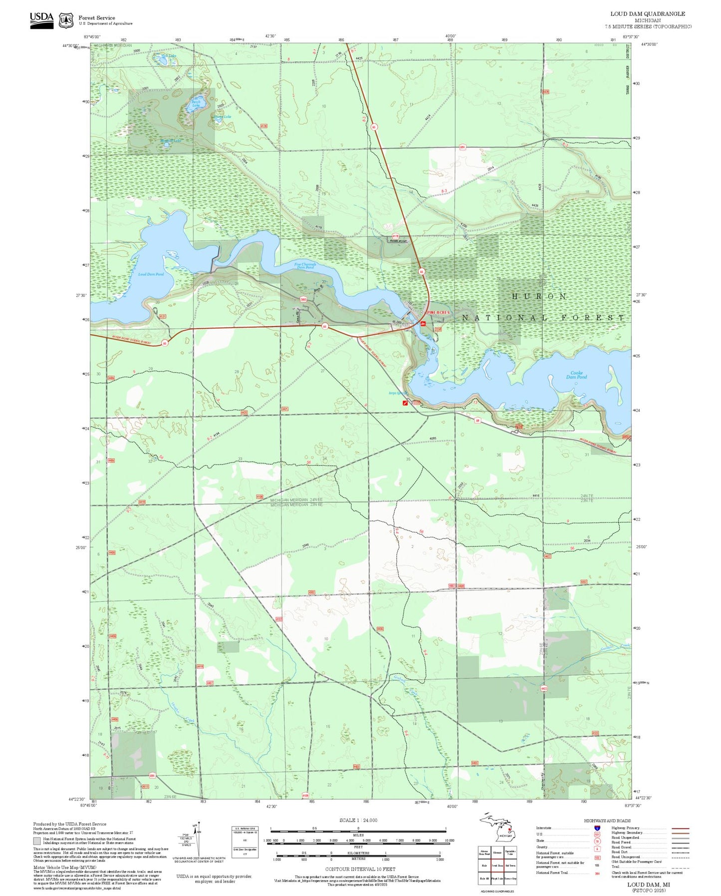 2025 Forest Service Topo Map of Loud Dam Michigan