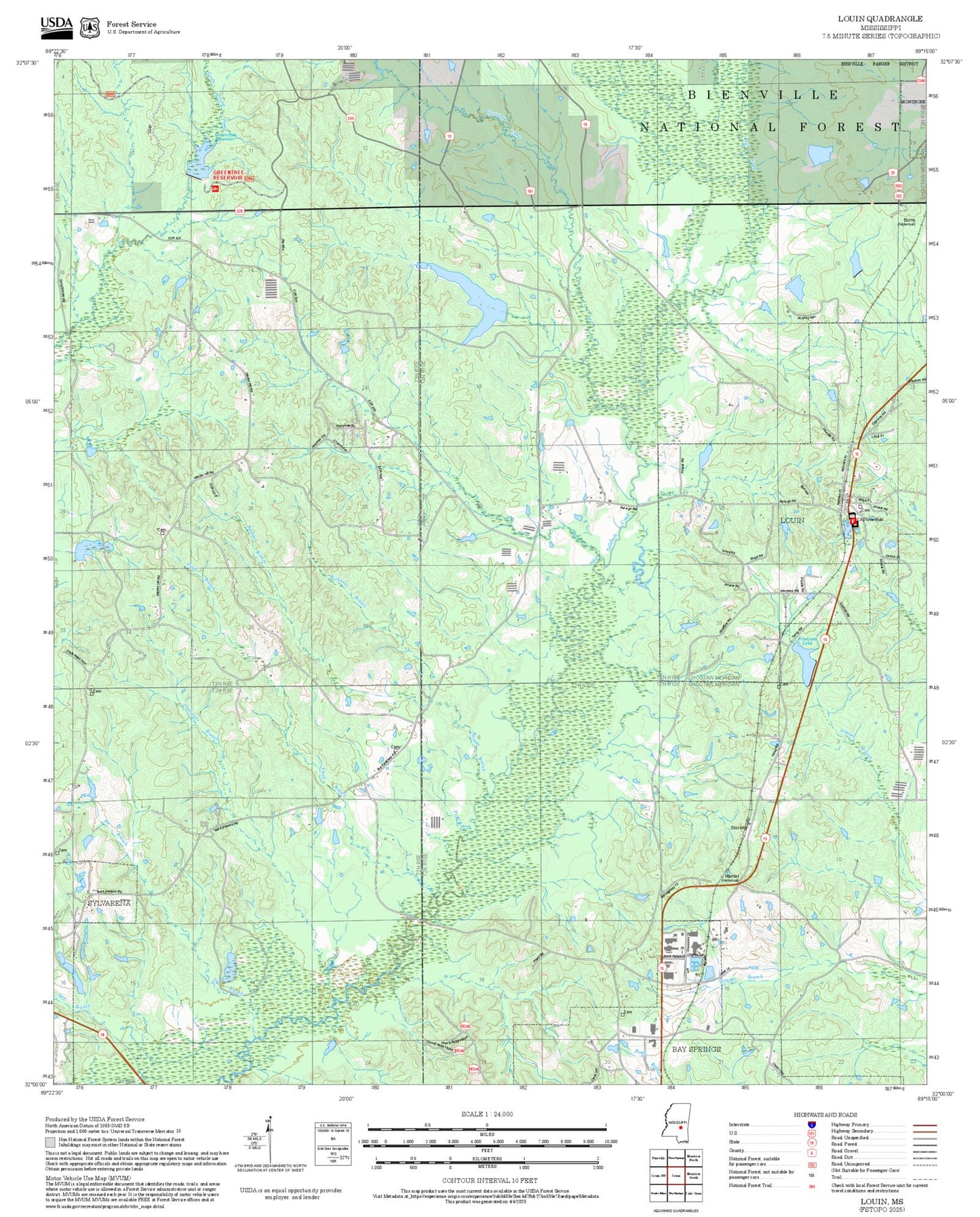 2025 Forest Service Topo Map of Louin Mississippi