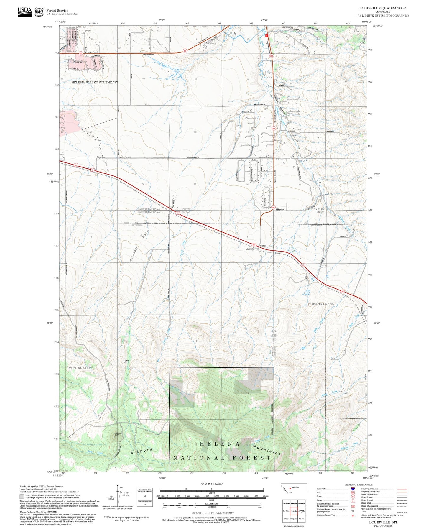 2025 Forest Service Topo Map of Louisville Montana