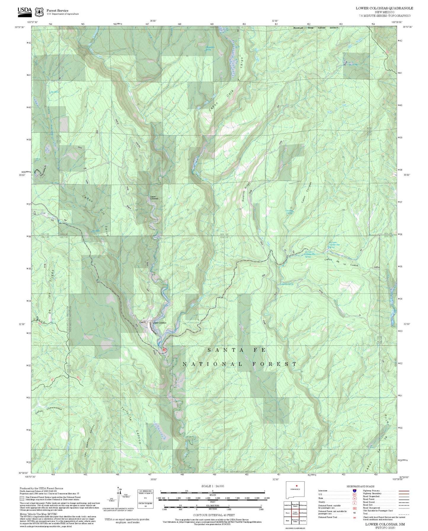 2025 Forest Service Topo Map of Lower Colonias New Mexico