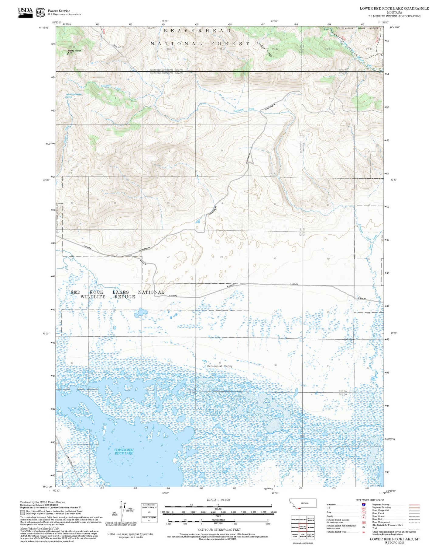 2025 Forest Service Topo Map of Lower Red Rock Lake Montana