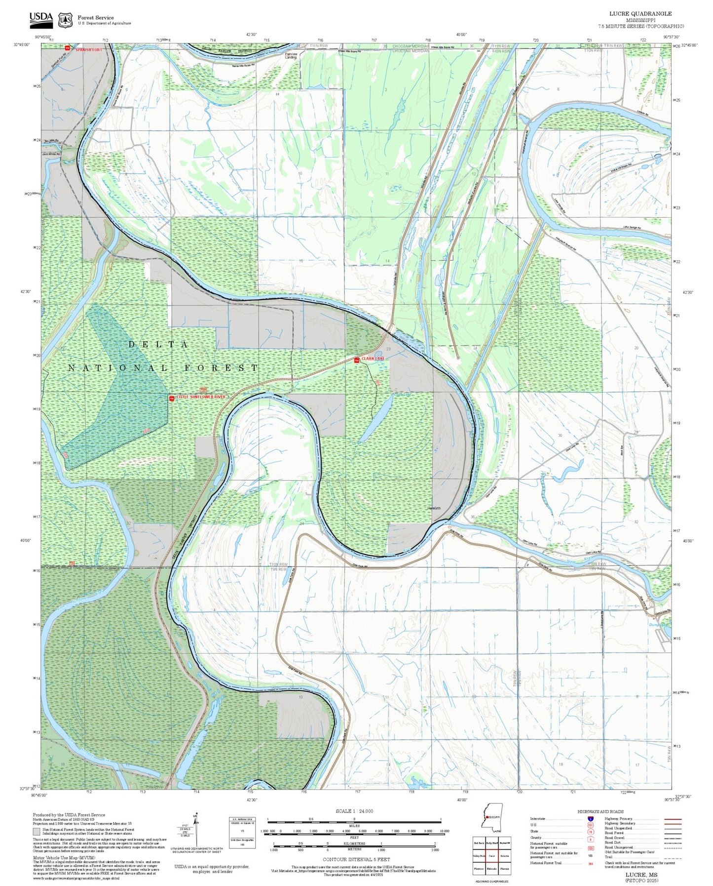 2025 Forest Service Topo Map of Lucre Mississippi