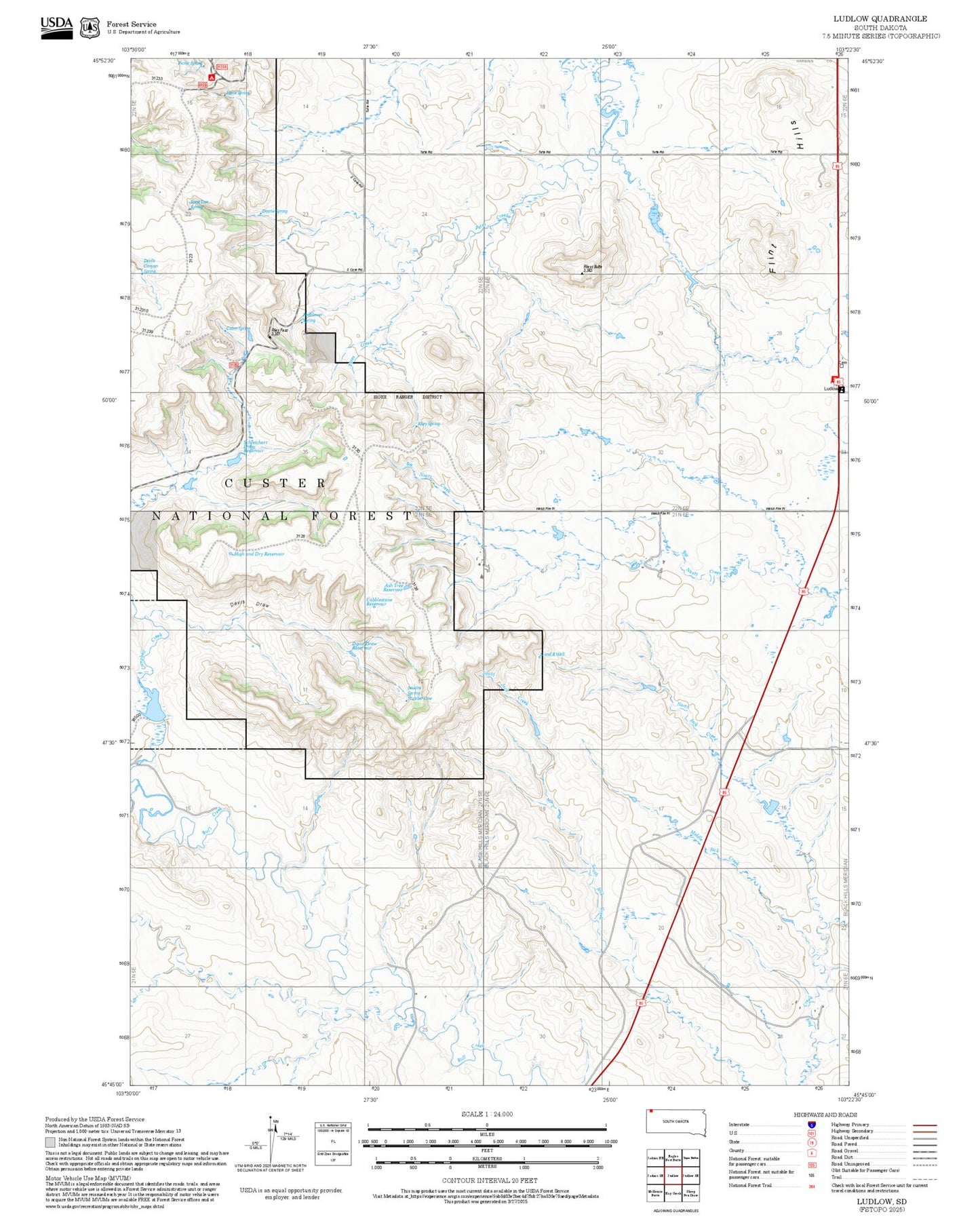 2025 Forest Service Topo Map of Ludlow South Dakota
