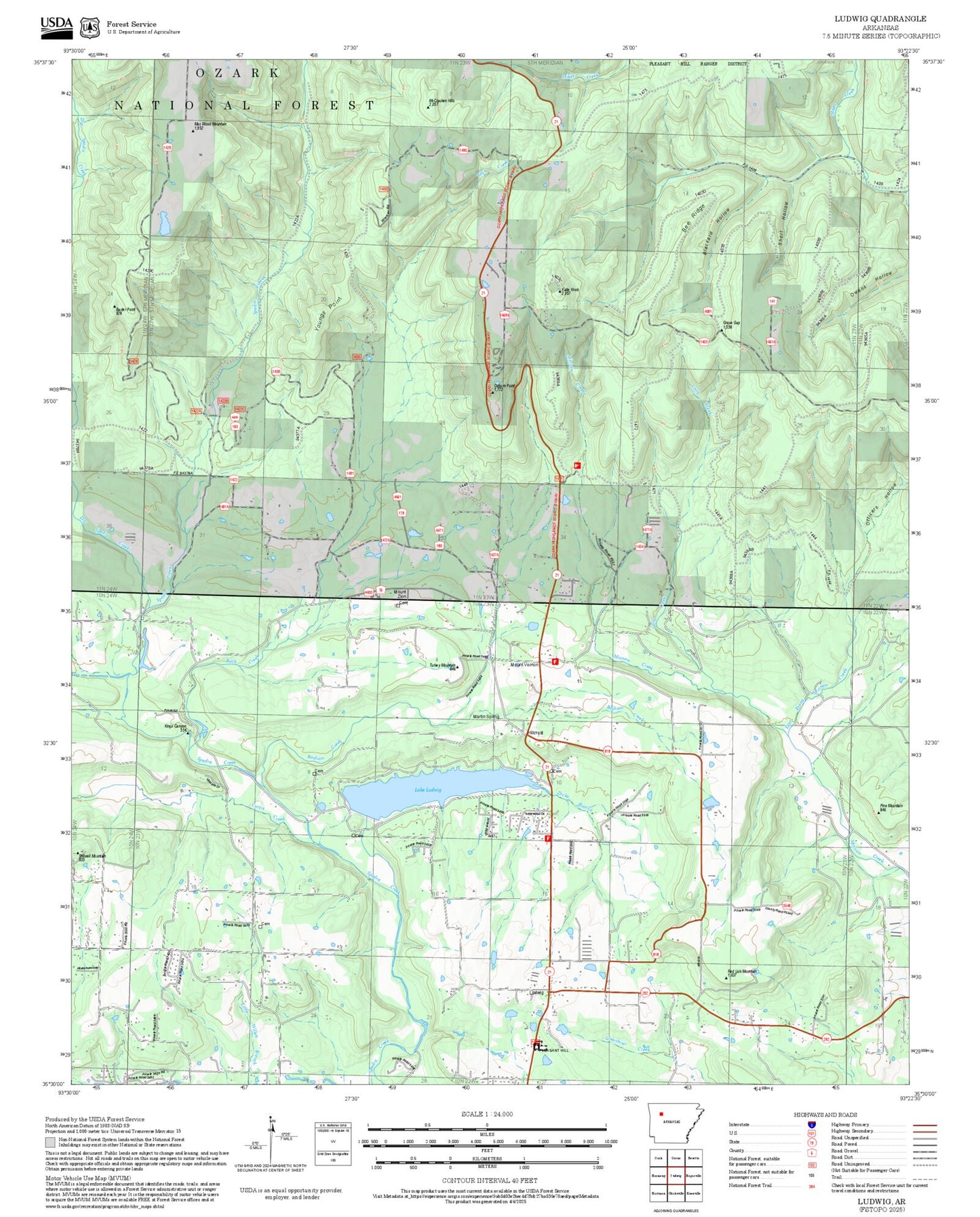 2025 Forest Service Topo Map of Ludwig Arkansas