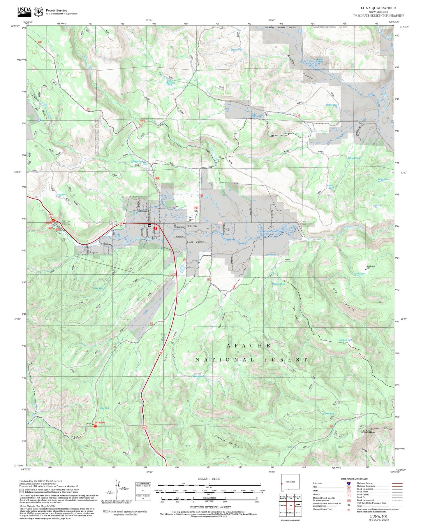 2025 Forest Service Topo Map of Luna New Mexico