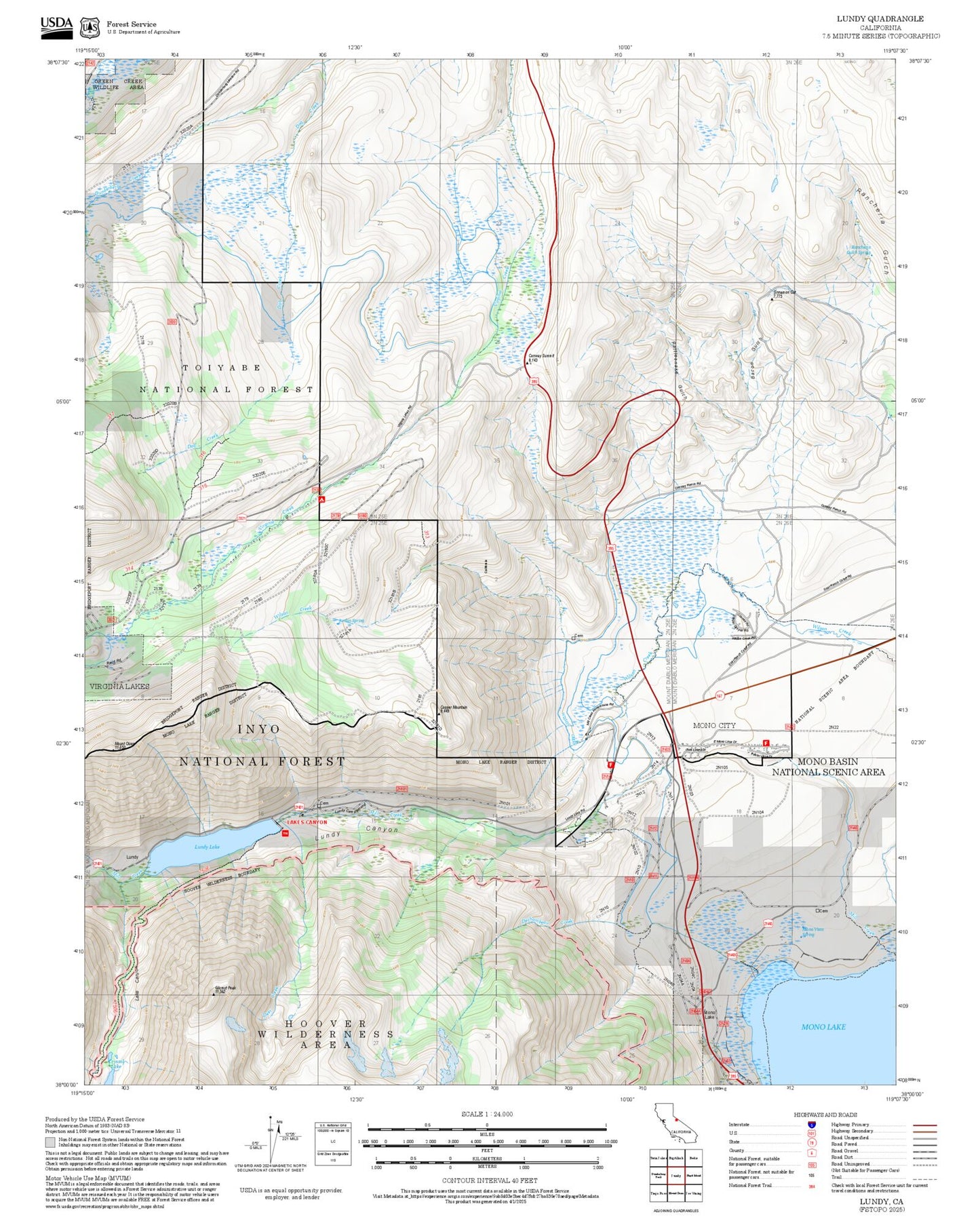 2025 Forest Service Topo Map of Lundy California