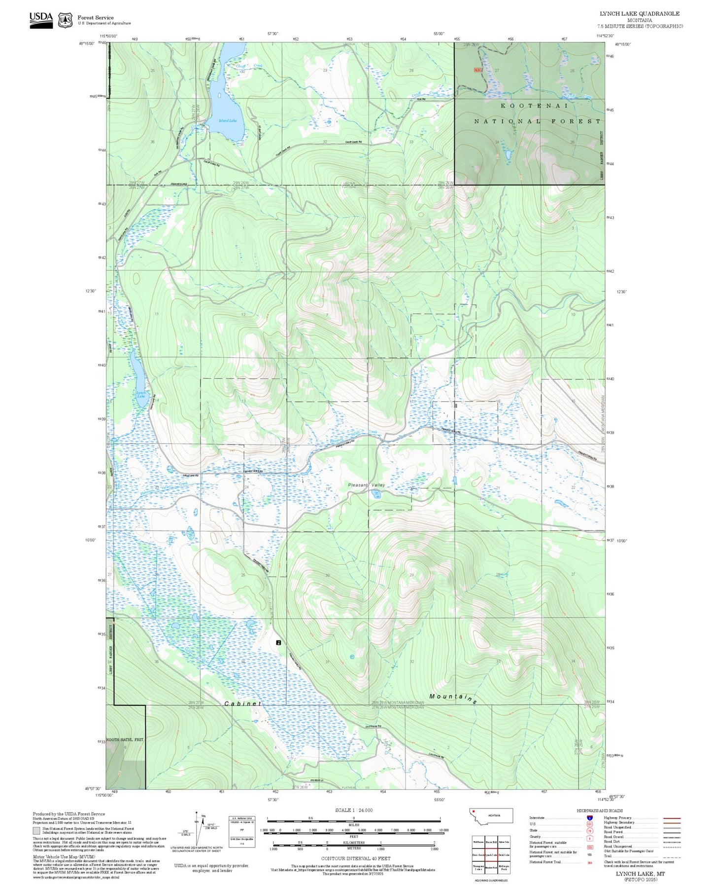 2025 Forest Service Topo Map of Lynch Lake Montana