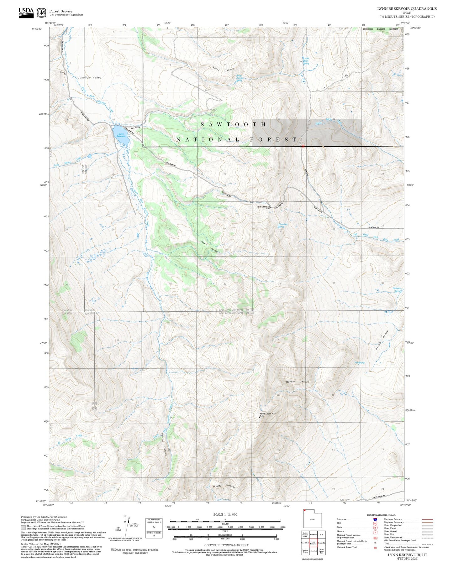 2025 Forest Service Topo Map of Lynn Reservoir Utah