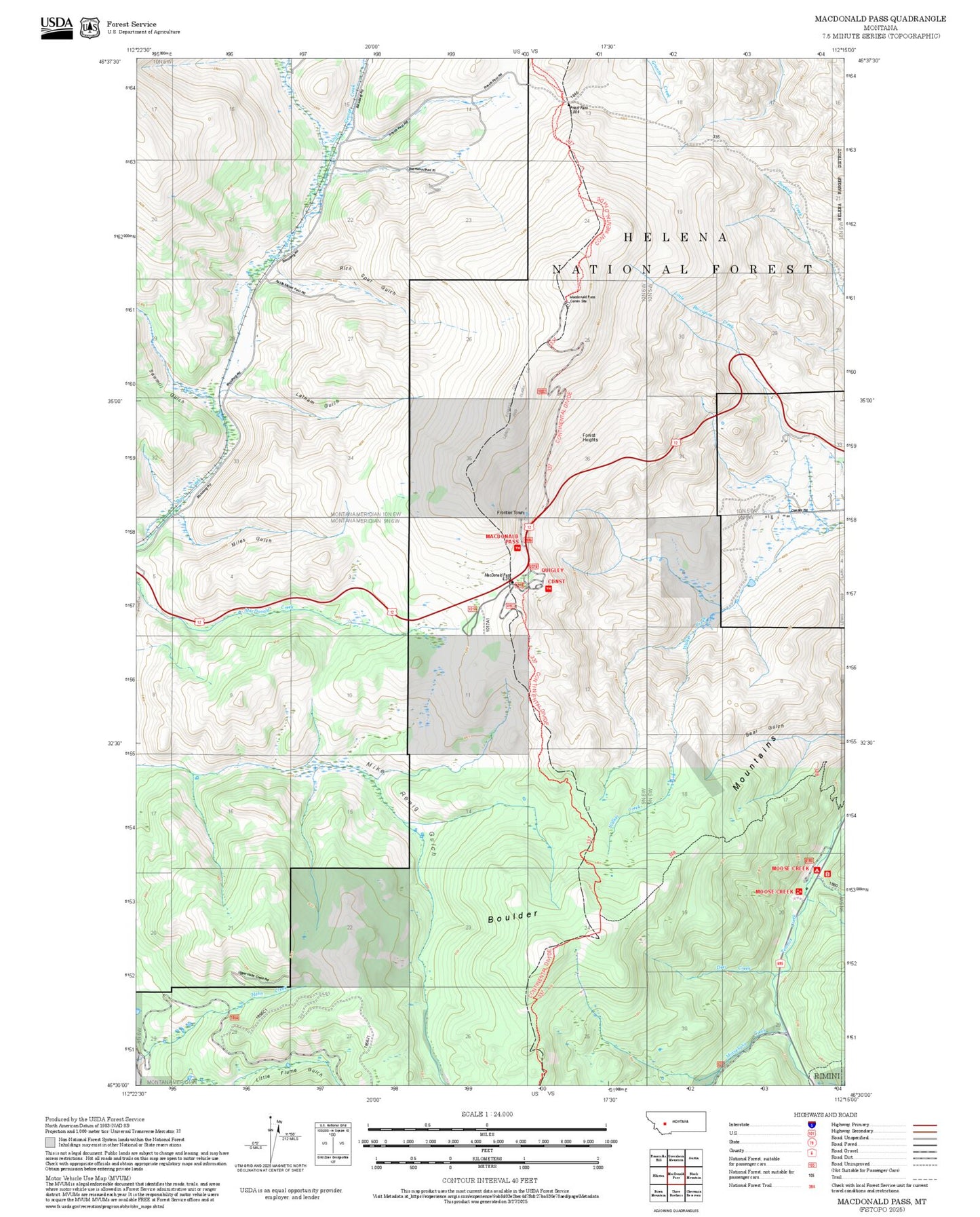 2025 Forest Service Topo Map of MacDonald Pass Montana