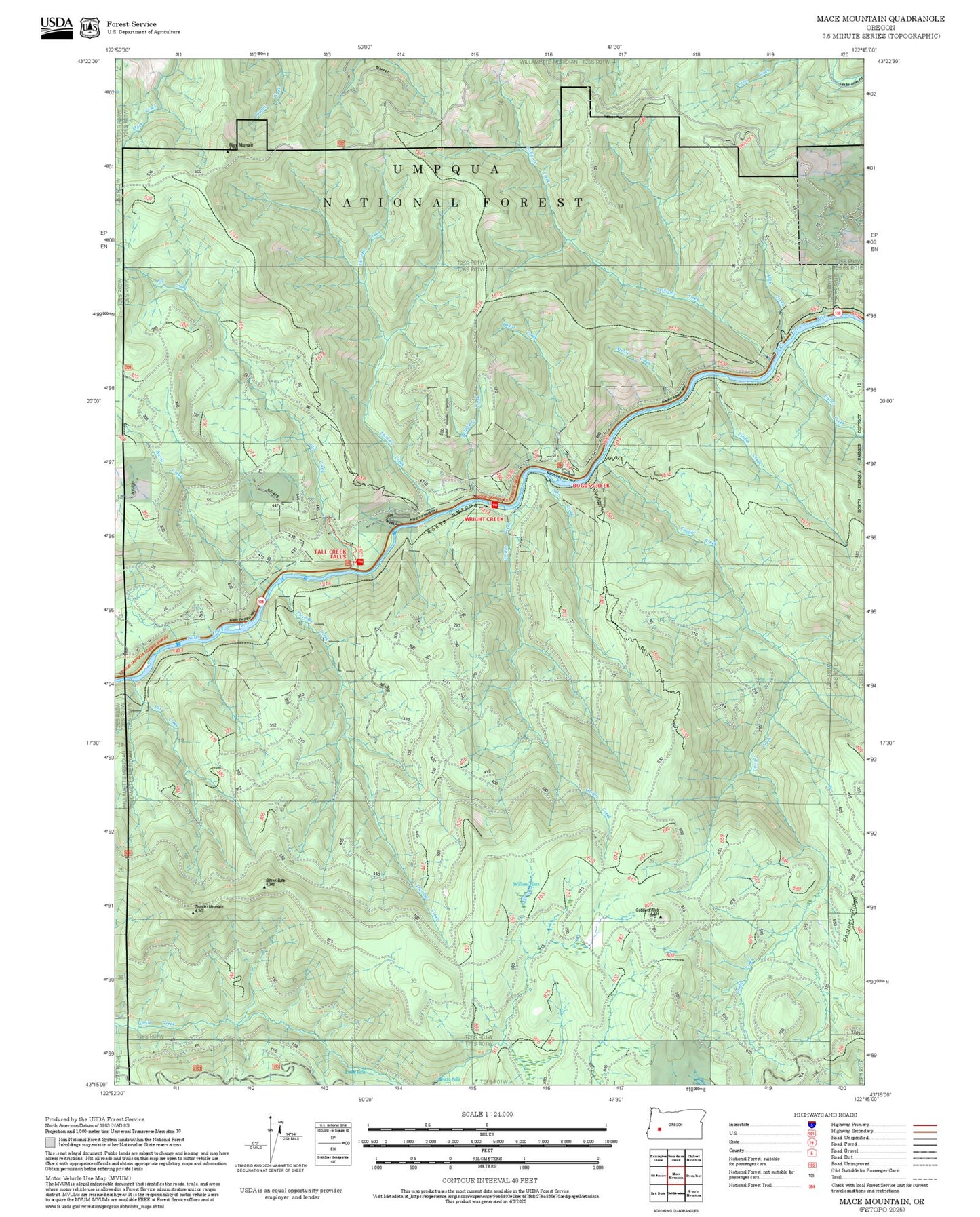 2025 Forest Service Topo Map of Mace Mountain Oregon