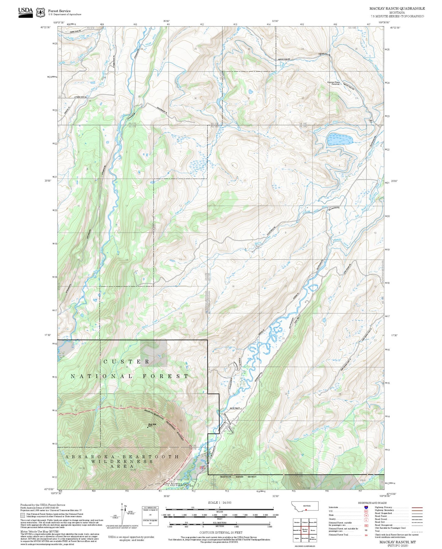 2025 Forest Service Topo Map of Mackay Ranch Montana