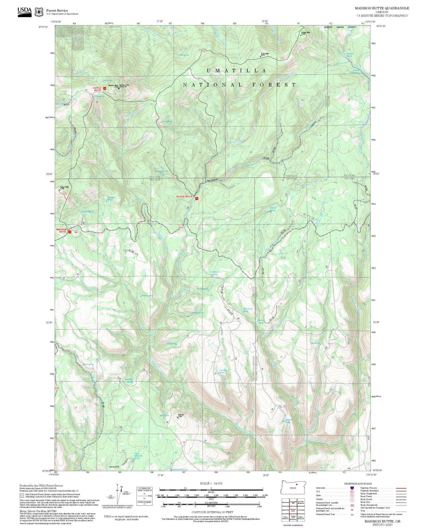 2025 Forest Service Topo Map of Madison Butte Oregon