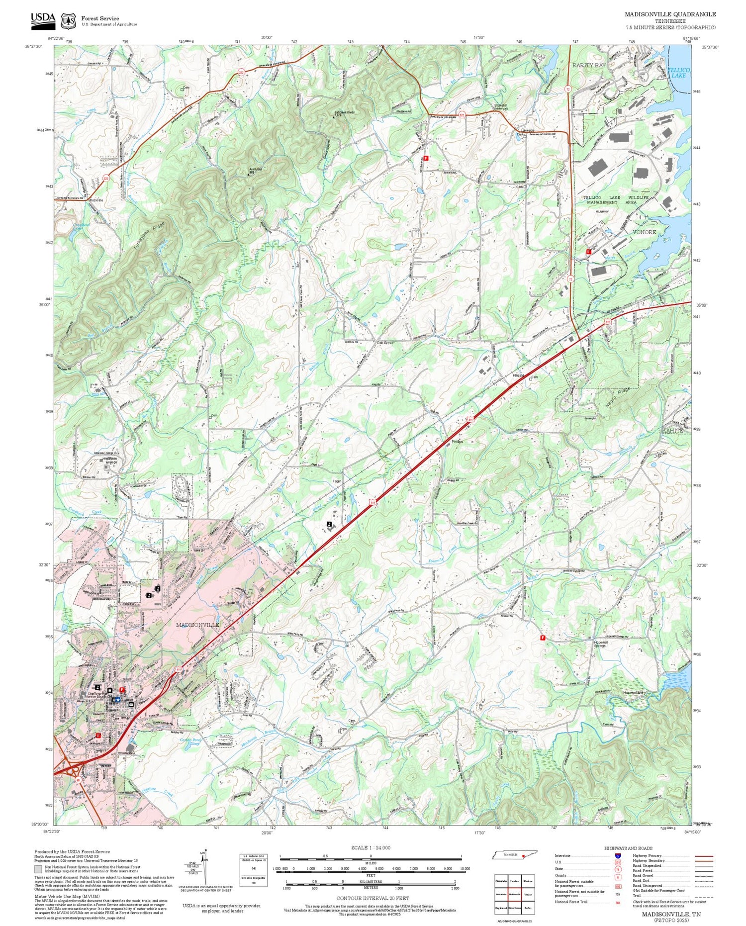 2025 Forest Service Topo Map of Madisonville Tennessee
