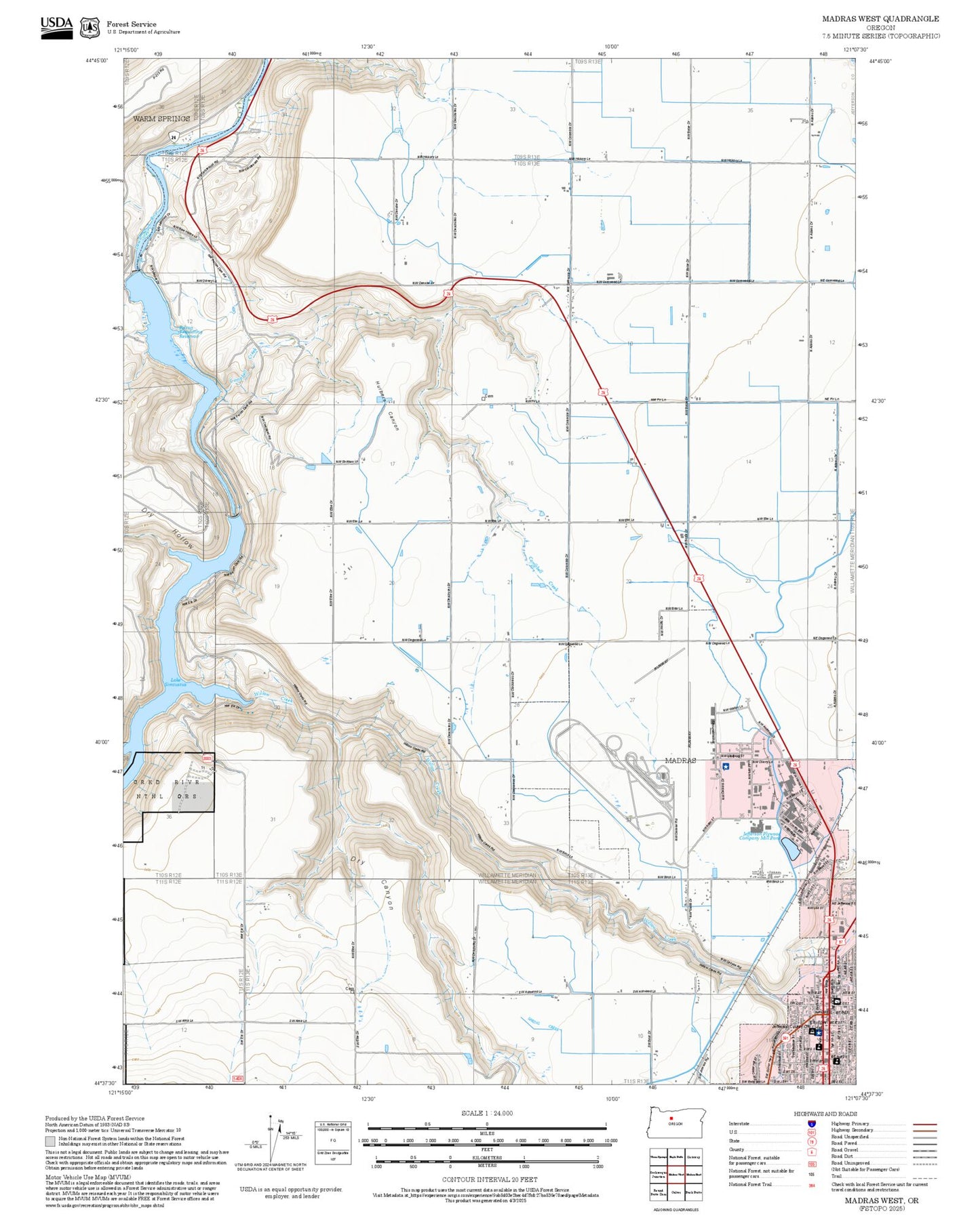 2025 Forest Service Topo Map of Madras West Oregon