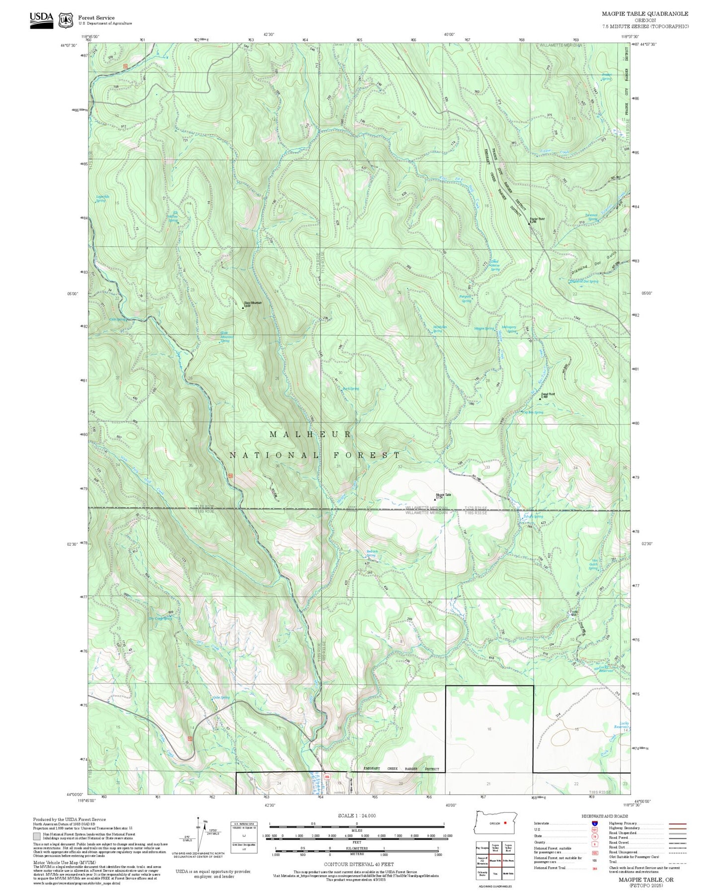 2025 Forest Service Topo Map of Magpie Table Oregon