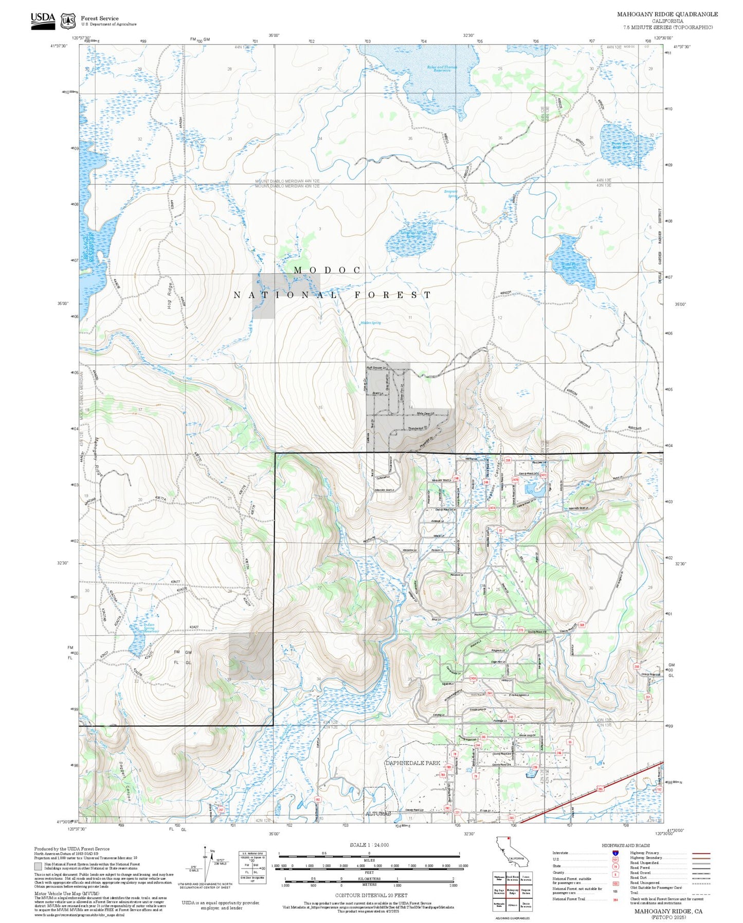 2025 Forest Service Topo Map of Mahogany Ridge California