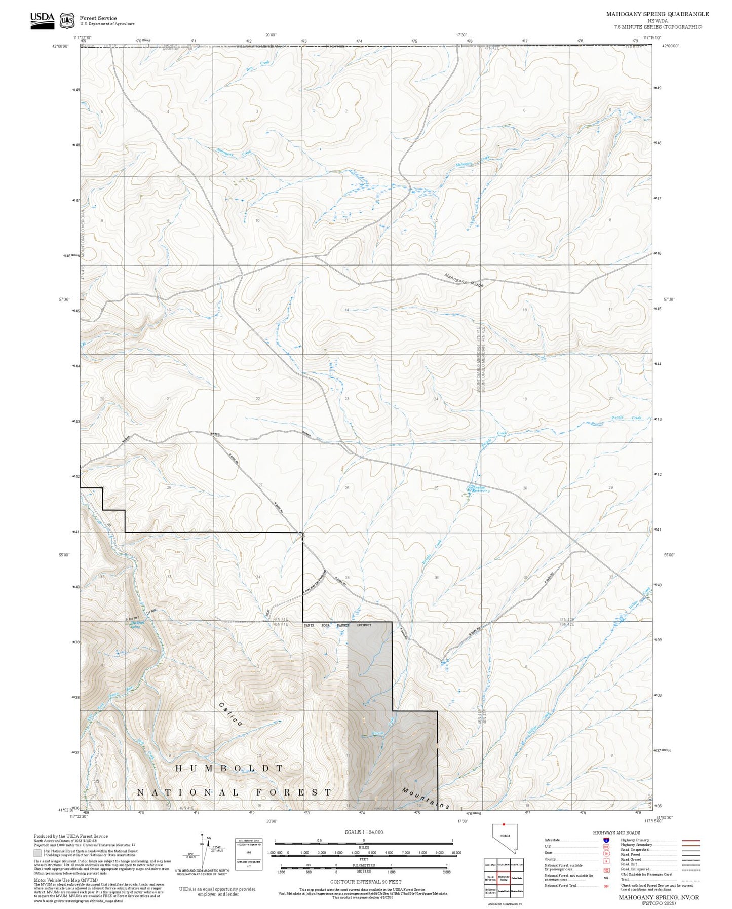 2025 Forest Service Topo Map of Mahogany Spring Nevada