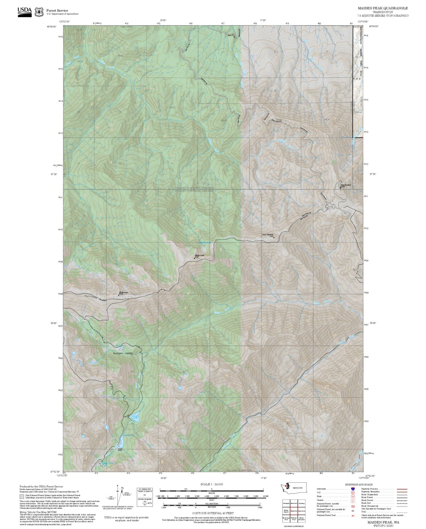 2025 Forest Service Topo Map of Maiden Peak Washington