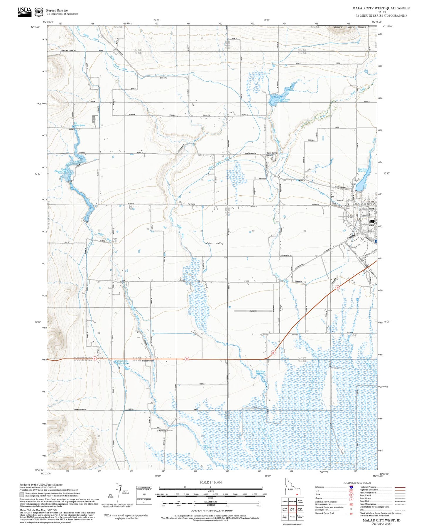 2025 Forest Service Topo Map of Malad City West Idaho