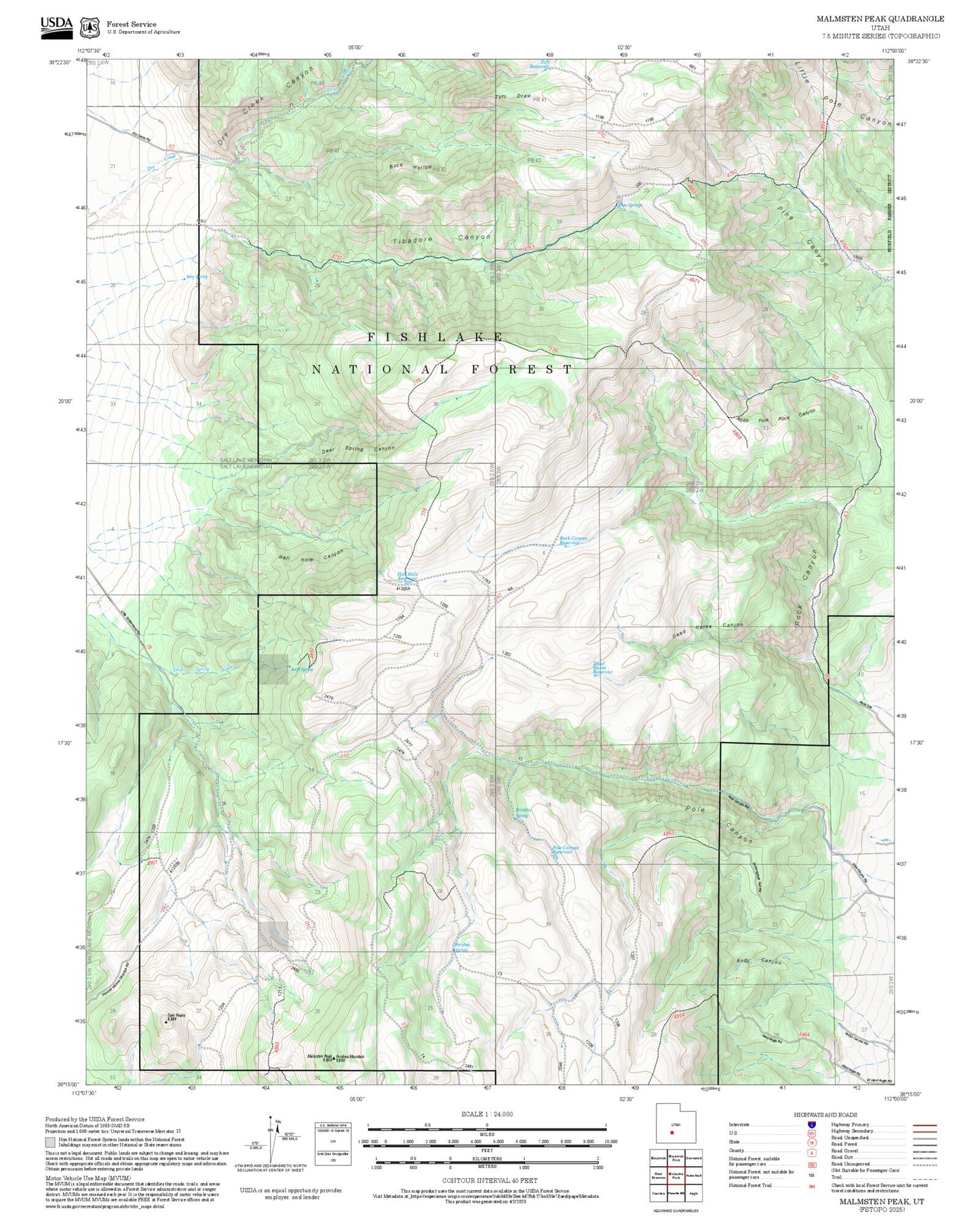 2025 Forest Service Topo Map of Malmsten Peak Utah