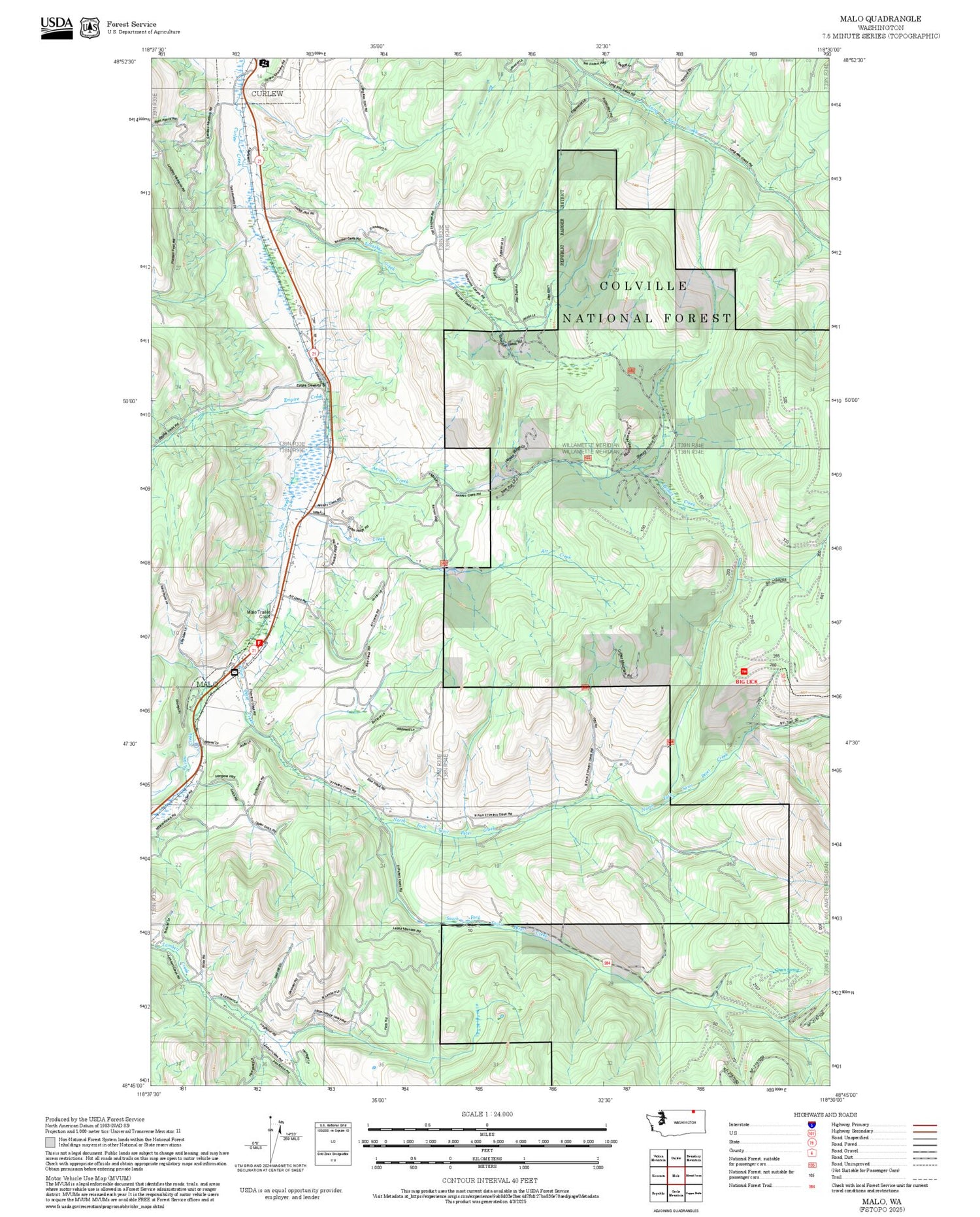 2025 Forest Service Topo Map of Malo Washington