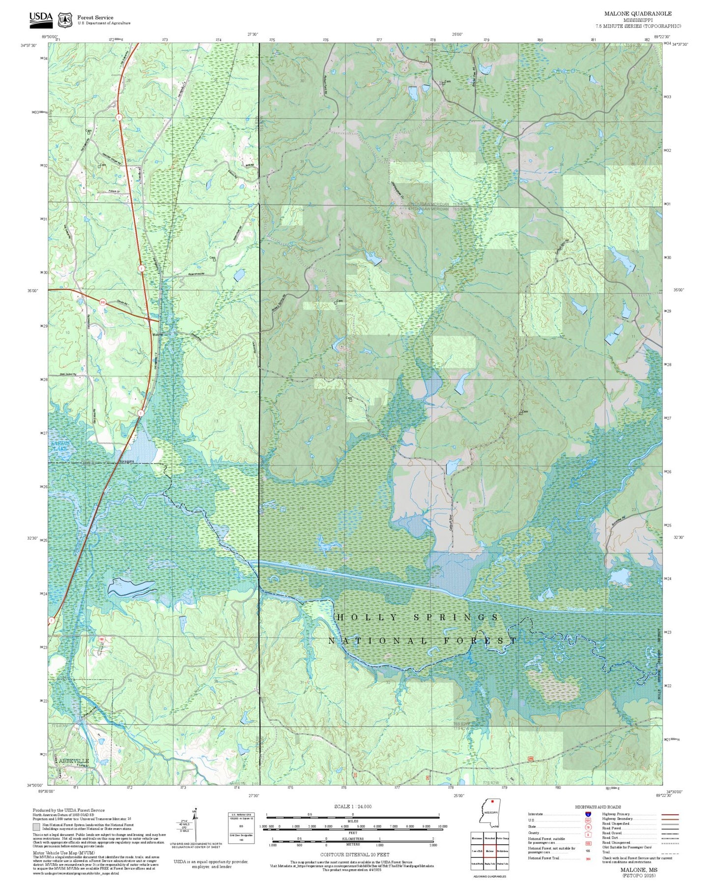 2025 Forest Service Topo Map of Malone Mississippi