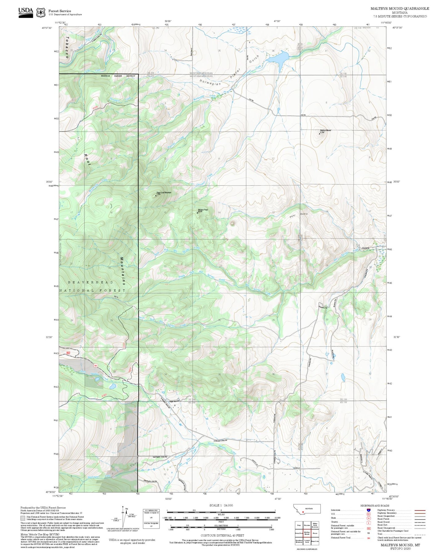2025 Forest Service Topo Map of Maltbys Mound Montana
