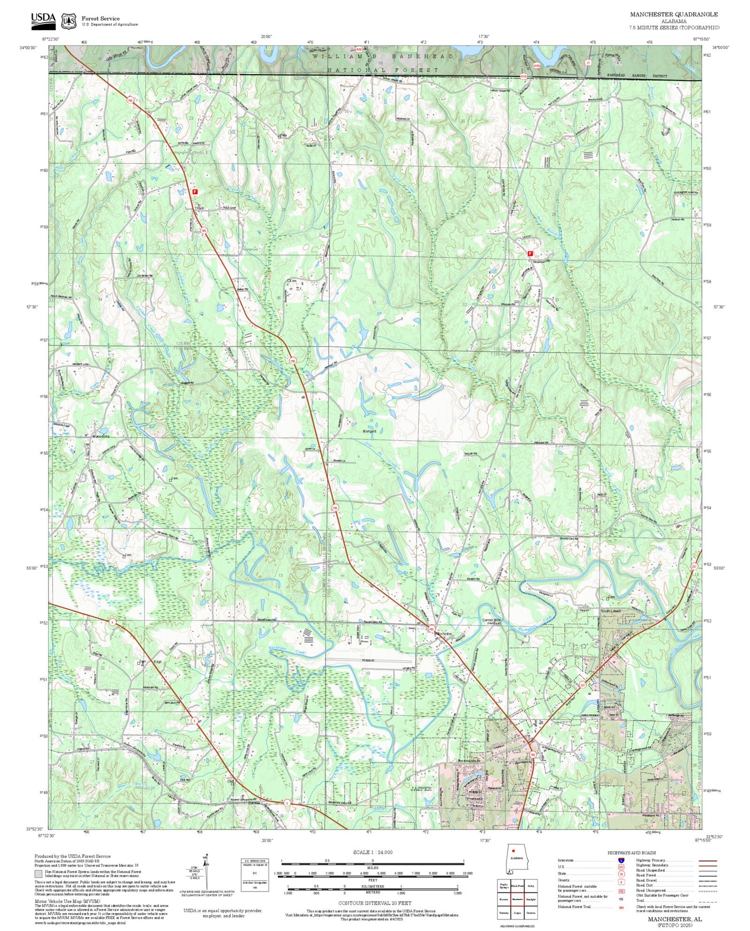 2025 Forest Service Topo Map of Manchester Alabama