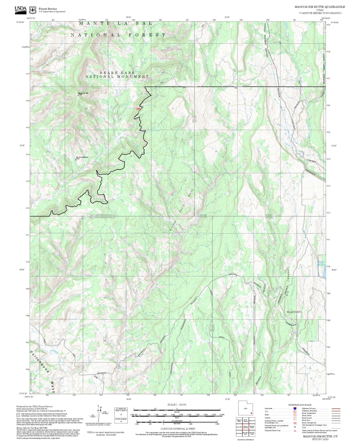 2025 Forest Service Topo Map of Mancos Jim Butte Utah