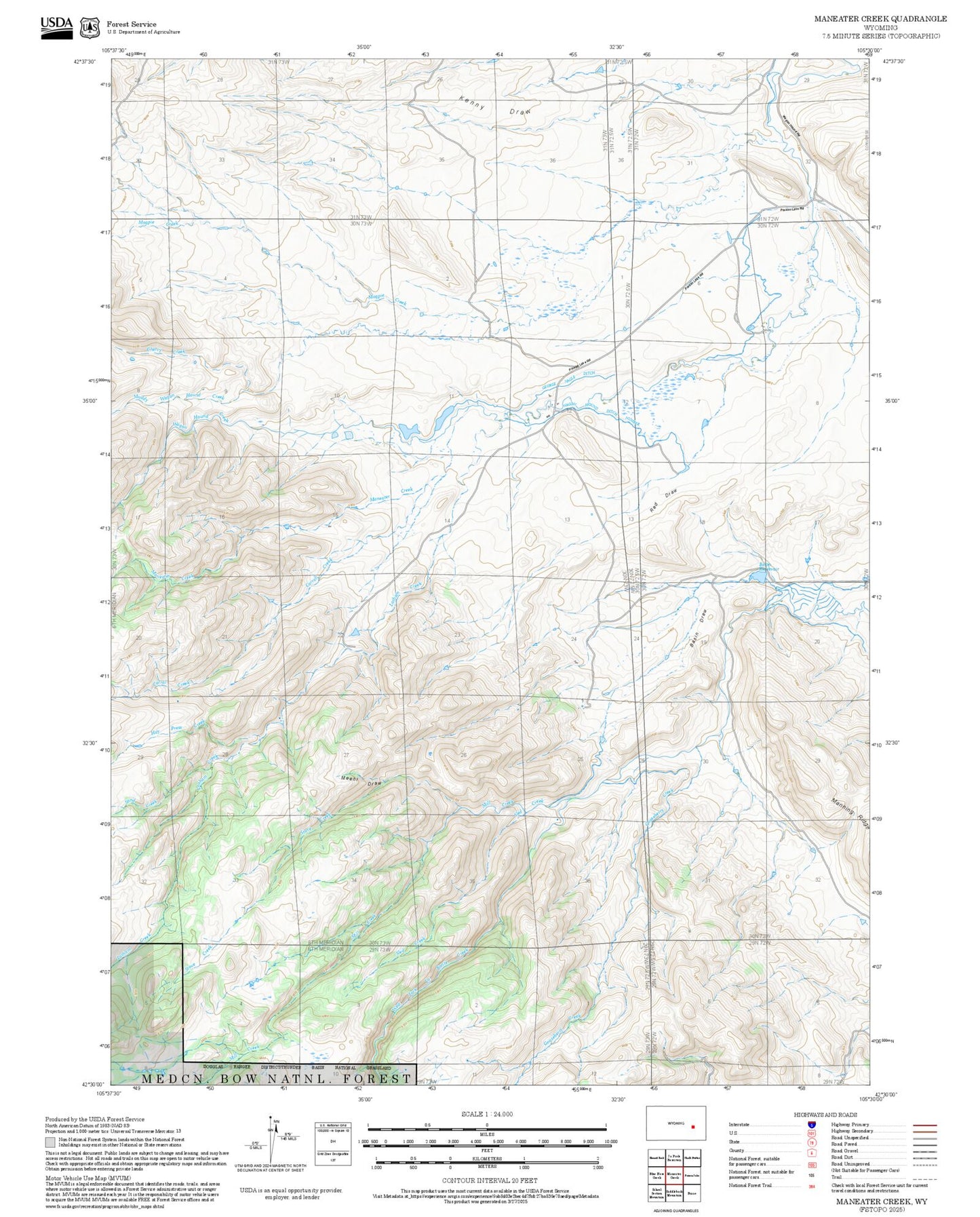 2025 Forest Service Topo Map of Maneater Creek Wyoming