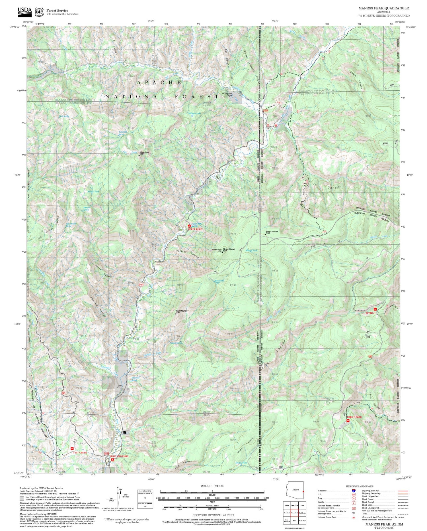 2025 Forest Service Topo Map of Maness Peak Arizona