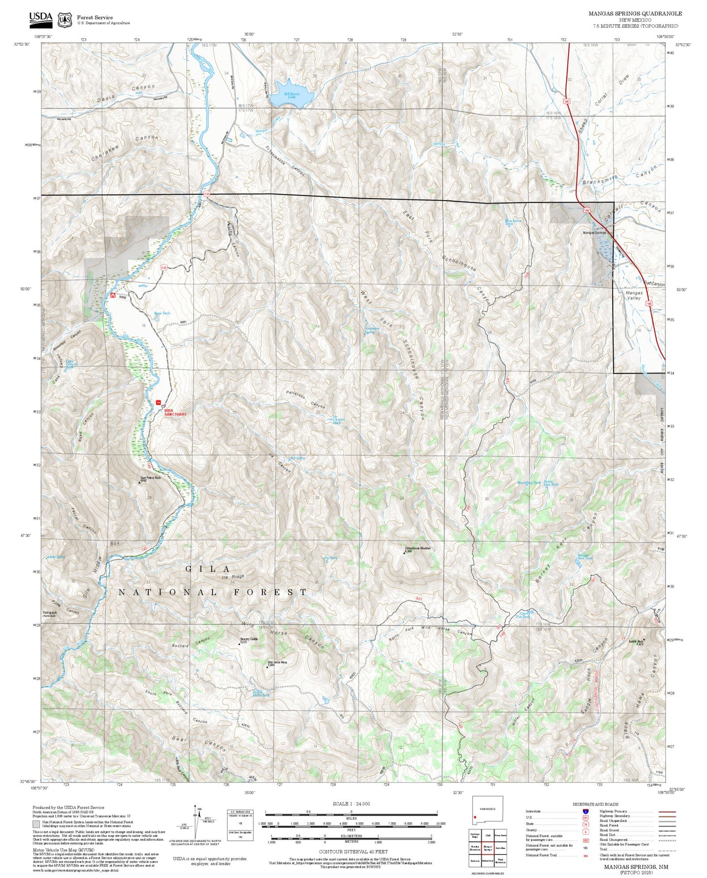 2025 Forest Service Topo Map of Mangas Springs New Mexico