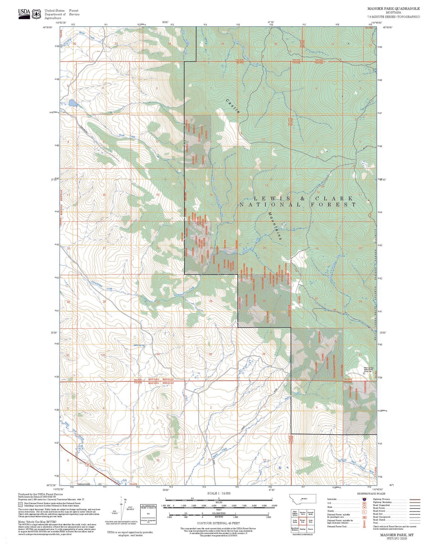 2025 Forest Service Topo Map of Manger Park Montana