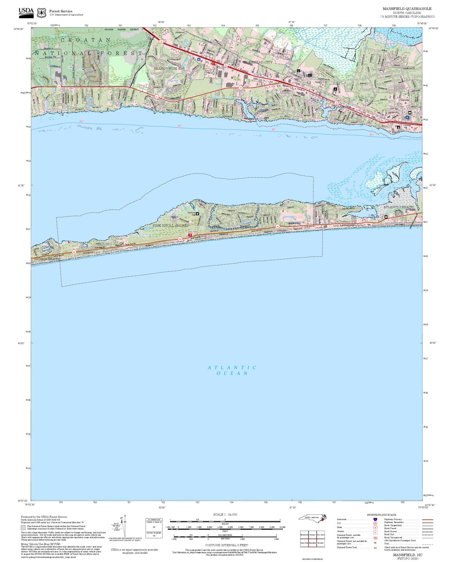 2025 Forest Service Topo Map of Mansfield North Carolina
