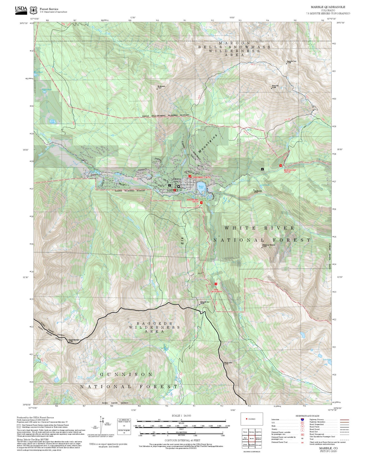 2025 Forest Service Topo Map of Marble Colorado
