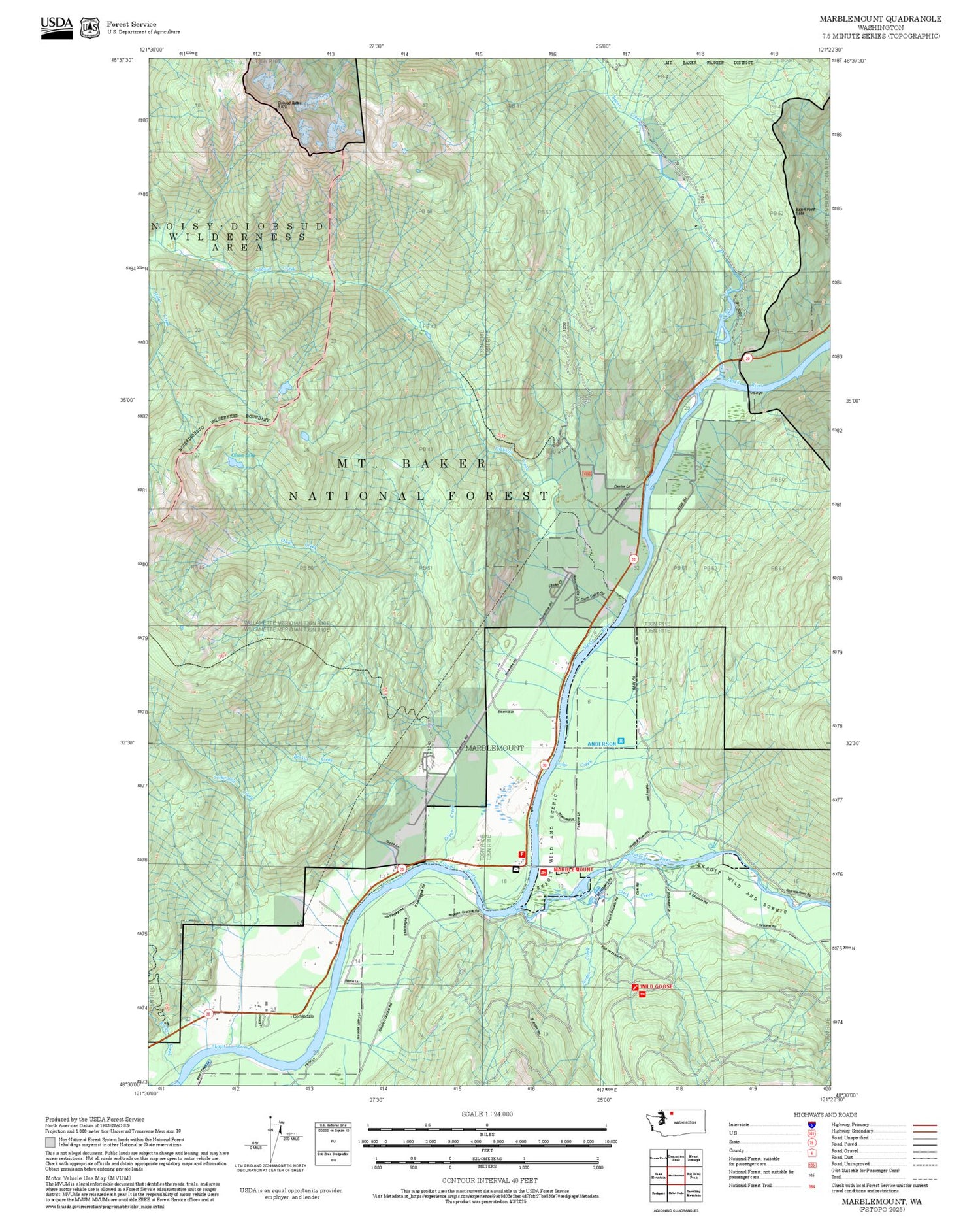 2025 Forest Service Topo Map of Marblemount Washington