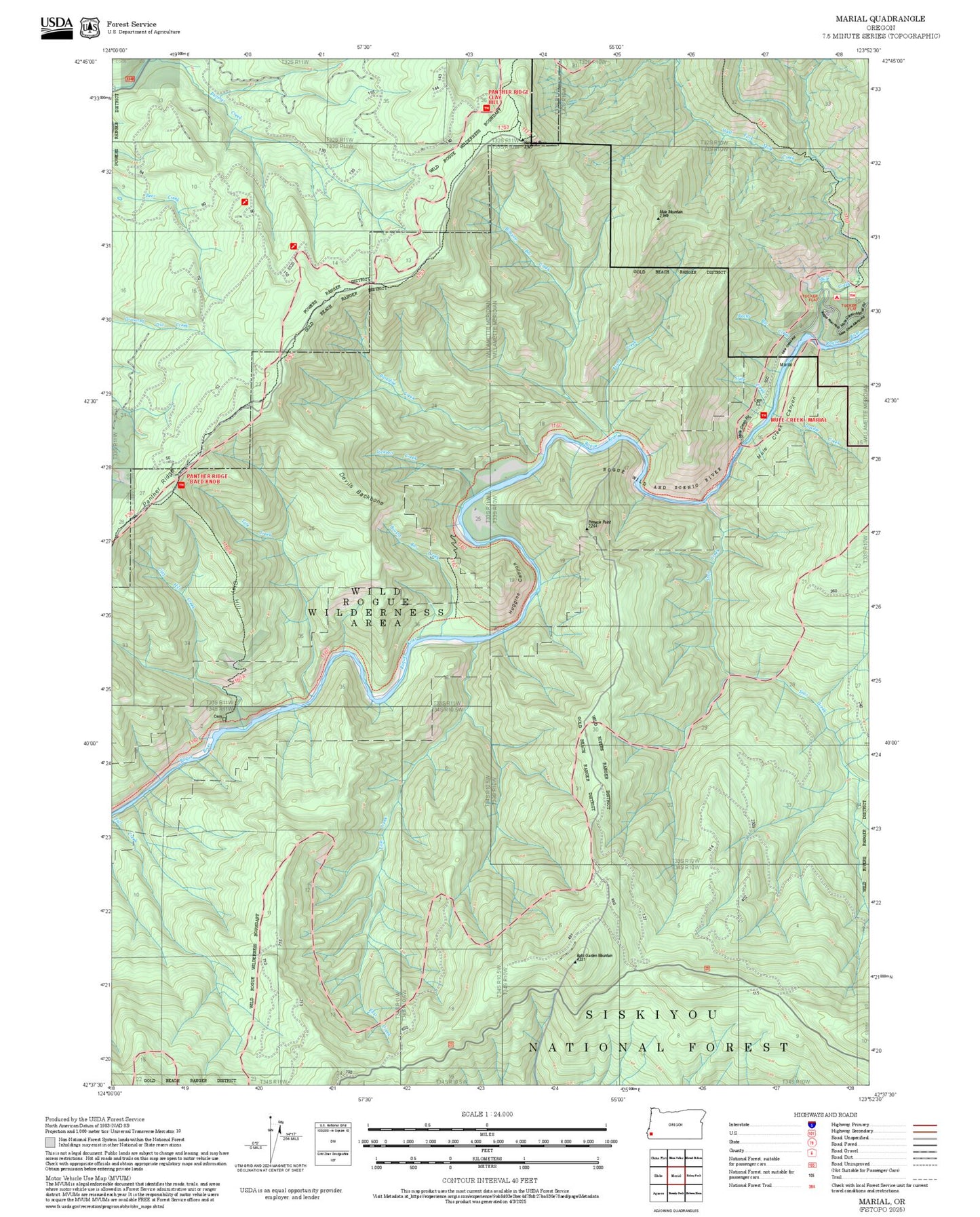 2025 Forest Service Topo Map of Marial Oregon