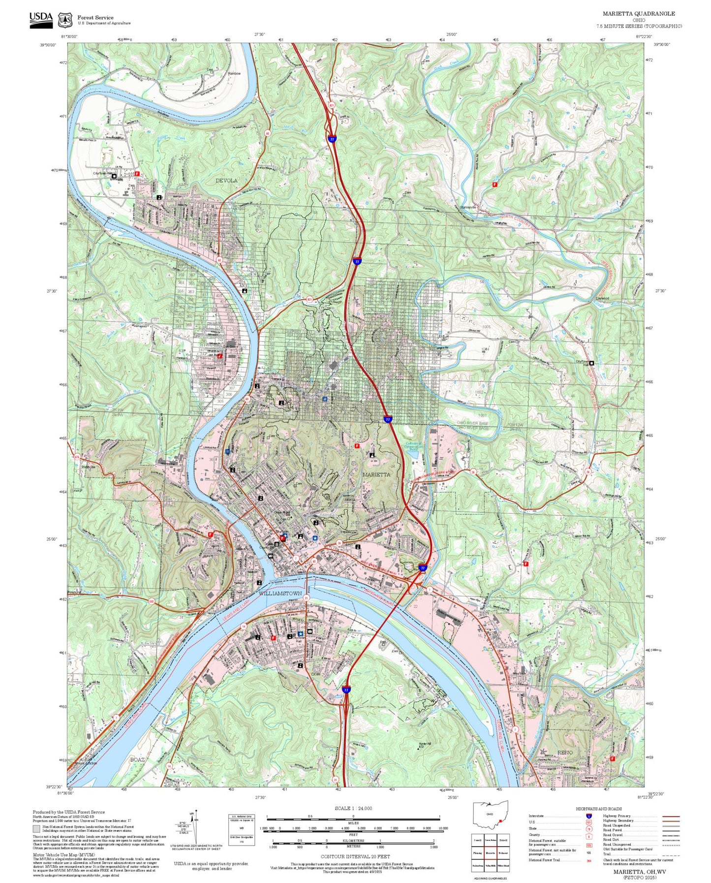 2025 Forest Service Topo Map of Marietta Ohio